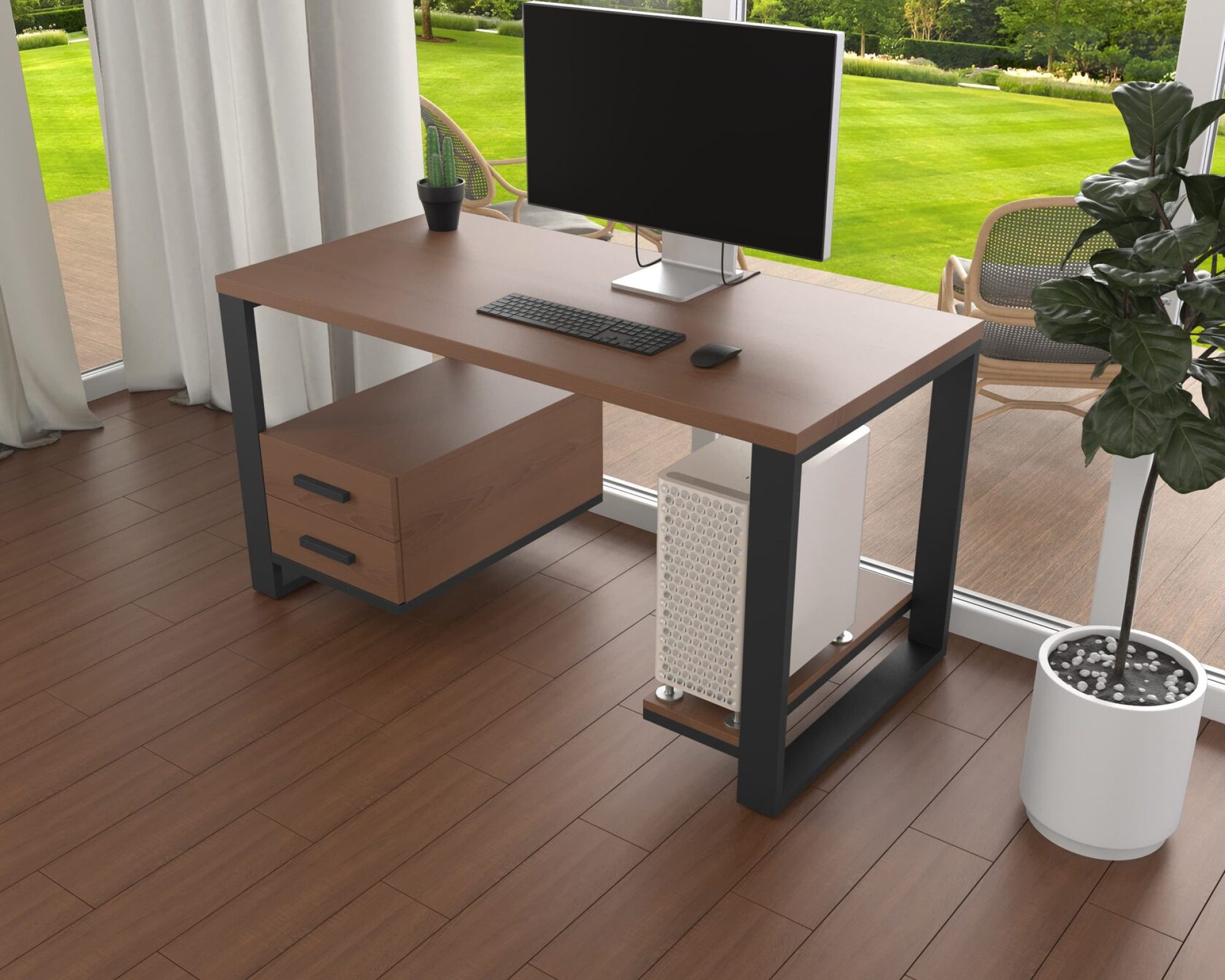 Комп'ютерний стіл з натурального дерева (ясен) Таск Wood 120*60*75 (22230001) довжина 1.2 м, ширина 0.6 м, стільниця Махагон Світлий Чорний