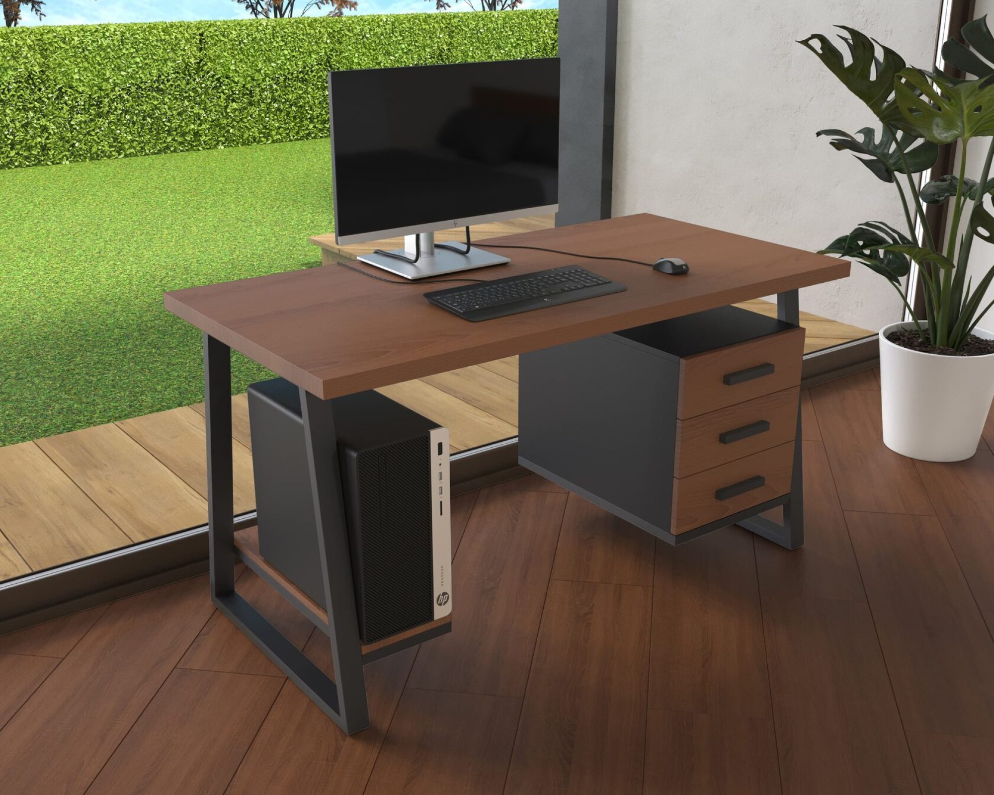 Комп'ютерний стіл з натурального дерева (ясен) Вірджинія Wood BL 120*60*75 (22180001) довжина 1.2 м, ширина 0.6 м, стільниця Махагон Світлий Чорний