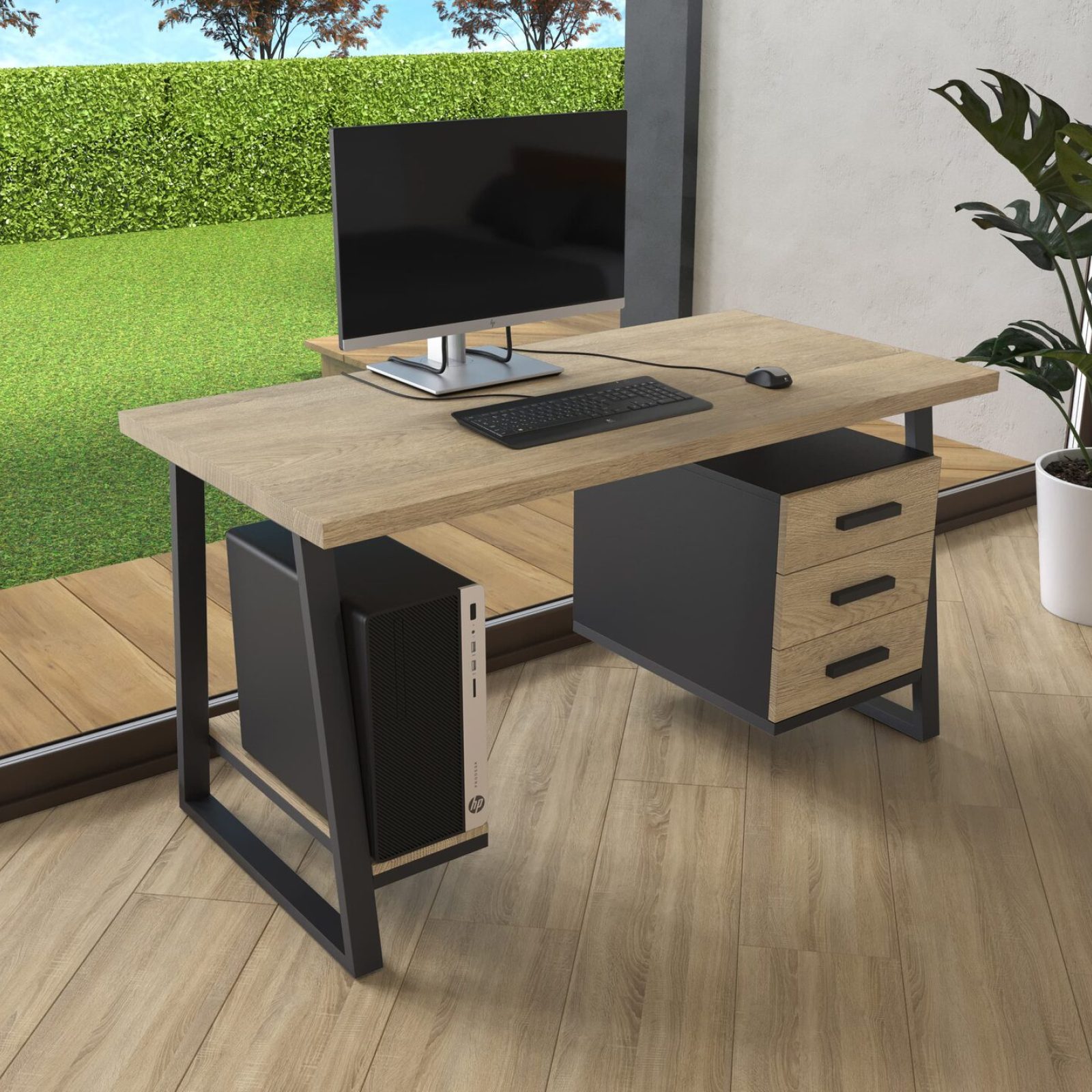 Комп'ютерний стіл з натурального дерева (дуб) Вірджинія Wood BL 120*60*75 (22340004) довжина 1.2 м, ширина 0.6 м, стільниця Натуральний Чорний