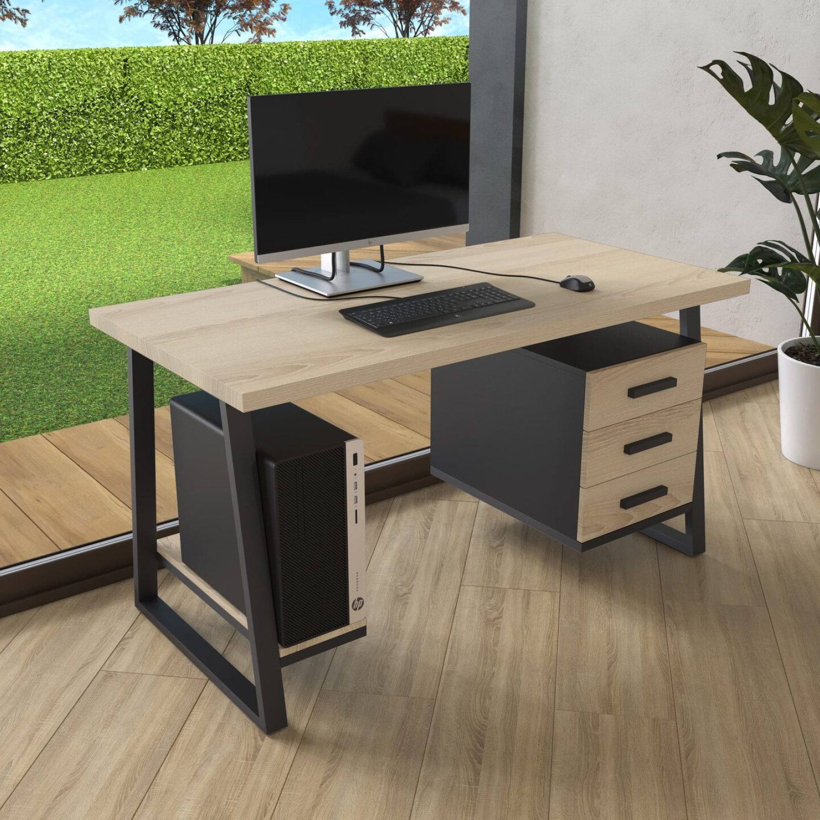 Комп'ютерний стіл з натурального дерева (ясен) Вірджинія Wood BL 120*60*75 довжина 1.2 м, ширина 0.6 м, стільниця Натуральний Чорний