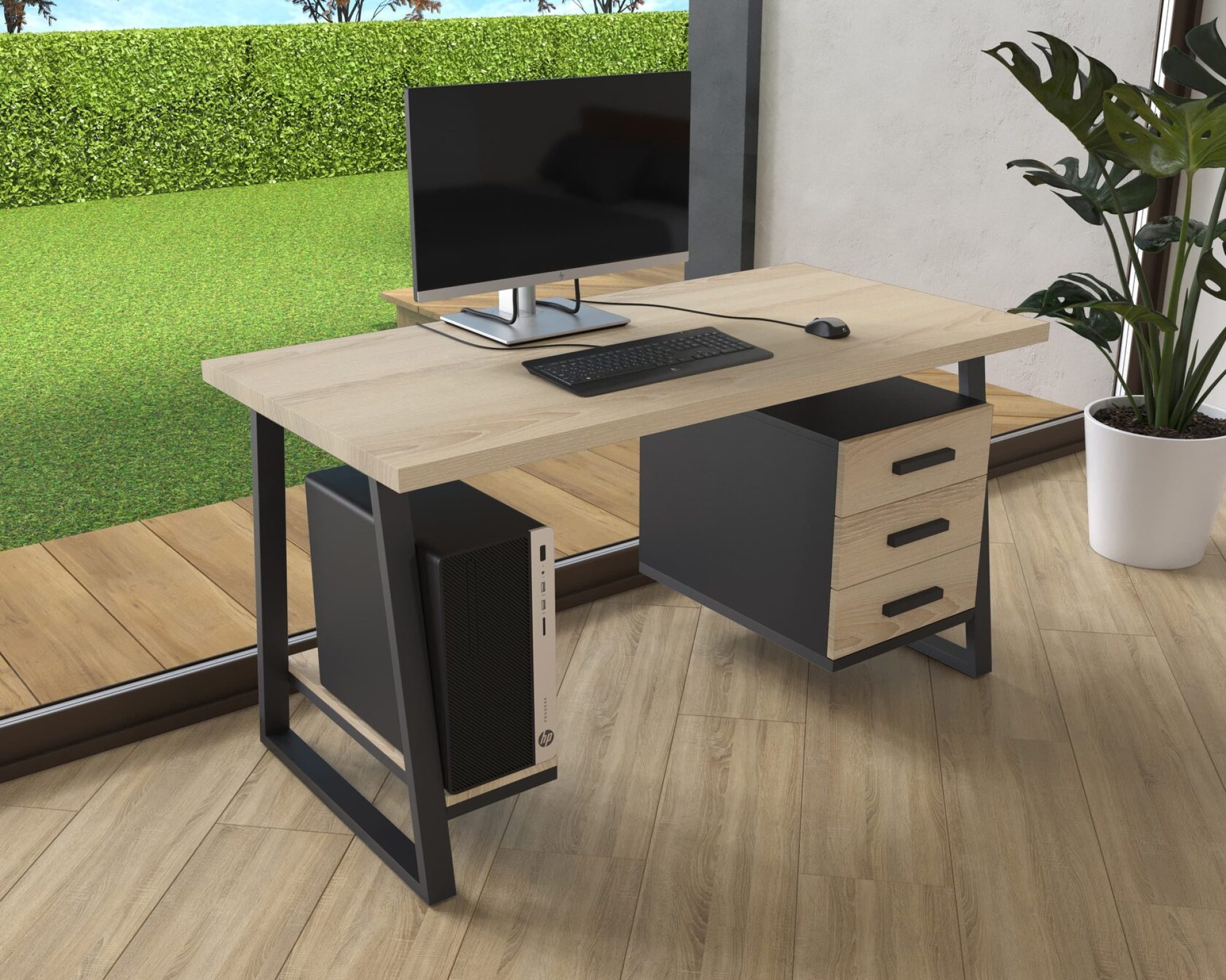 Комп'ютерний стіл з натурального дерева (ясен) Вірджинія Wood BL 120*60*75 (22180004) довжина 1.2 м, ширина 0.6 м, стільниця Натуральний Чорний