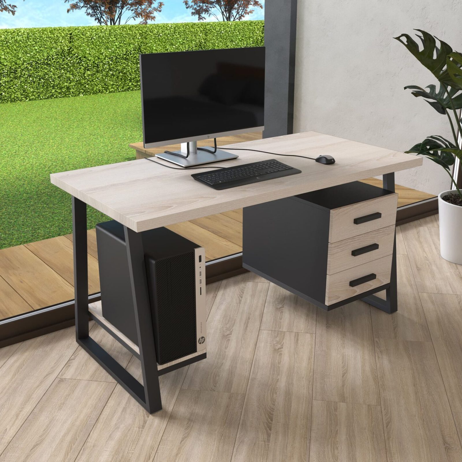 Комп'ютерний стіл з натурального дерева (ясен) Вірджинія Wood BL 180*80*75 (22180542) довжина 1.8 м, ширина 0.8 м, стільниця Світле Дерево Чорний