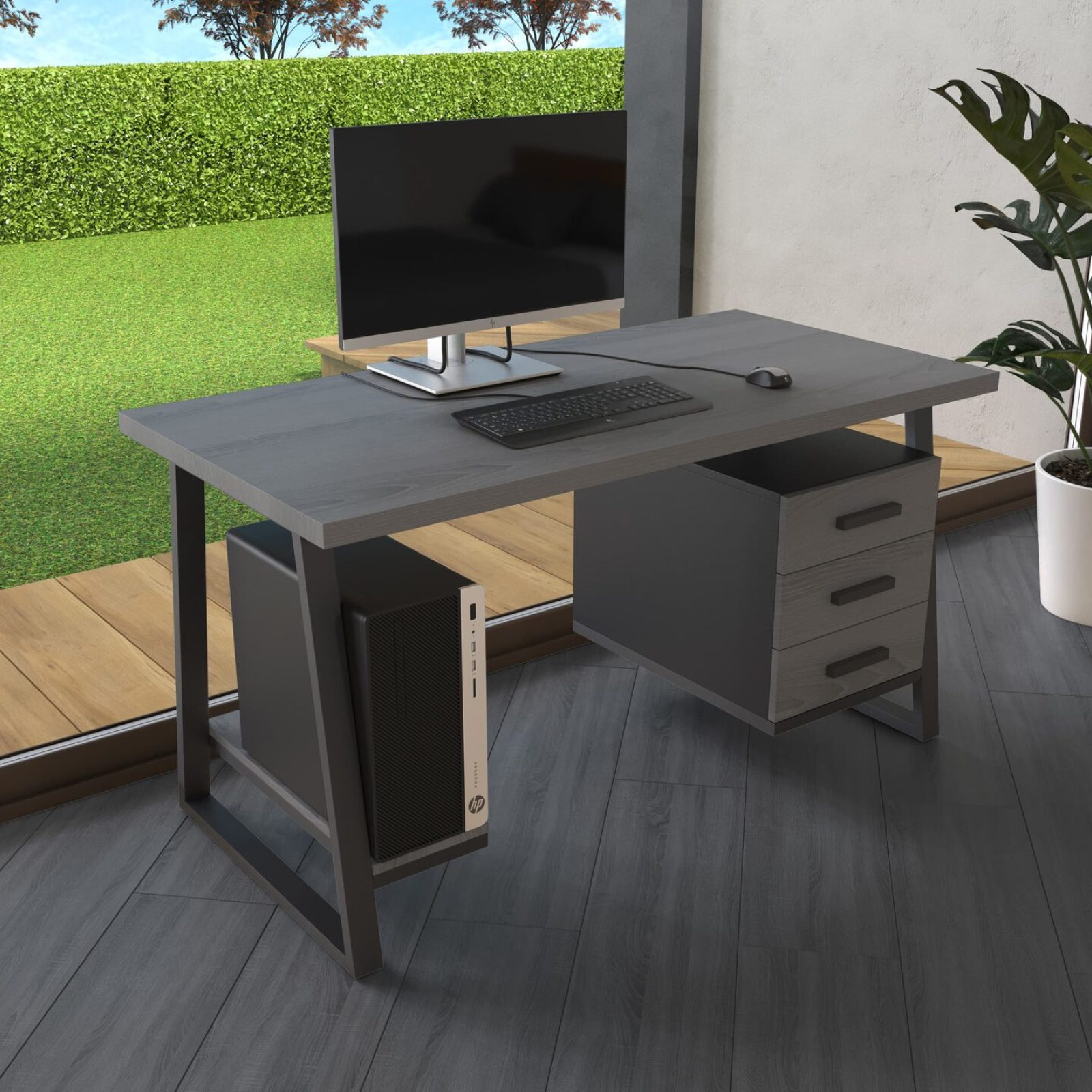 Комп'ютерний стіл з натурального дерева (ясен) Вірджинія Wood BL 180*80*75 (22180546) довжина 1.8 м, ширина 0.8 м, стільниця Сірий Камінь Чорний