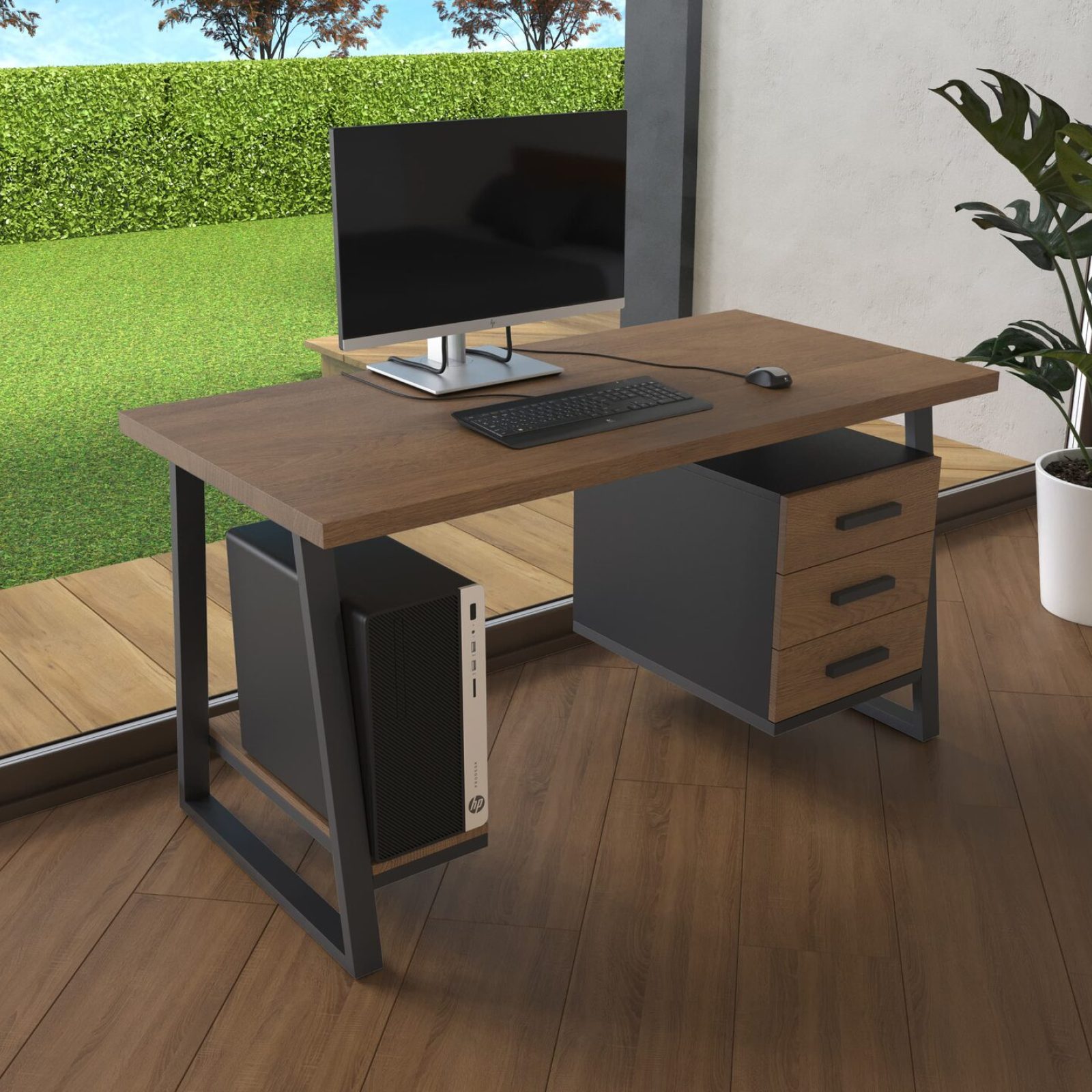 Комп'ютерний стіл з натурального дерева (дуб) Вірджинія Wood BL 130*60*82 (22340093) довжина 1.3 м, ширина 0.6 м, стільниця Золотистий Пісок Чорний