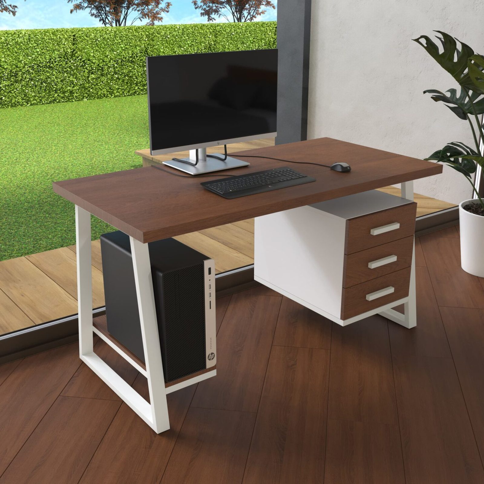 Комп'ютерний стіл з натурального дерева (дуб) Вірджинія Wood WL 120*60*75 (22350001) довжина 1.2 м, ширина 0.6 м, стільниця Махагон Світлий Білий