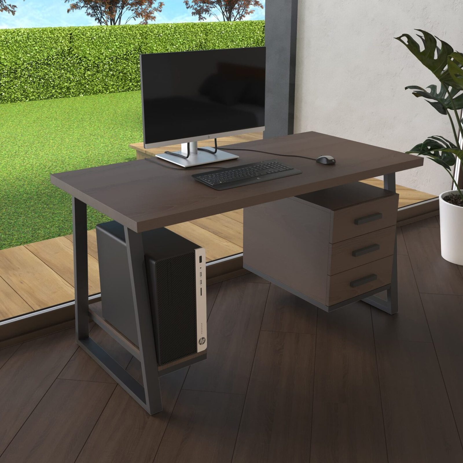 Комп'ютерний стіл з натурального дерева (ясен) Вірджинія Wood 120*60*75 довжина 1.2 м, ширина 0.6 м, стільниця Горіх Натуральний Чорний