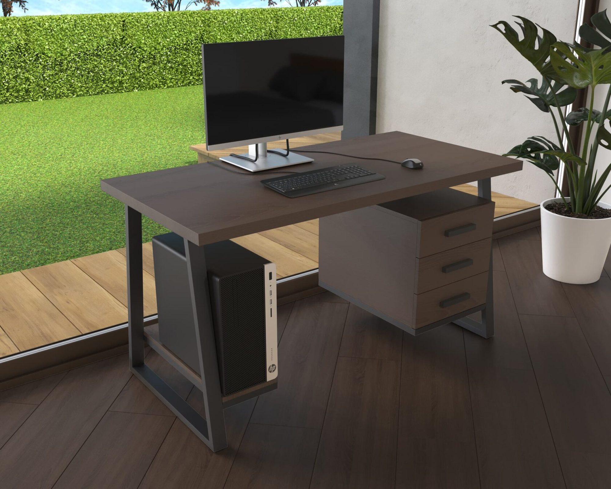 Комп'ютерний стіл з натурального дерева (ясен) Вірджинія Wood 120*60*75 (22170013) довжина 1.2 м, ширина 0.6 м, стільниця Горіх Натуральний Чорний