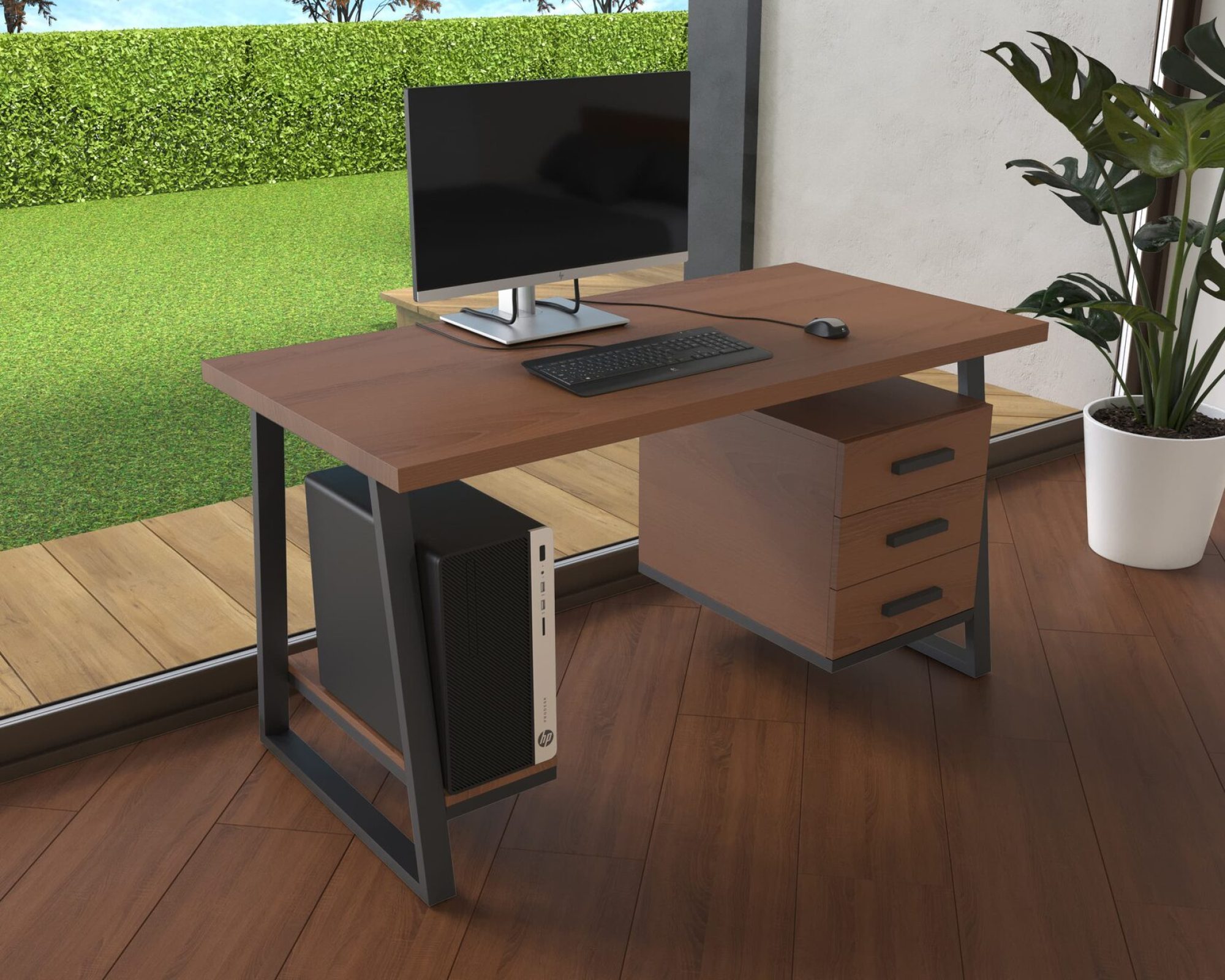 Комп'ютерний стіл з натурального дерева (ясен) Вірджинія Wood 120*60*75 (22170001) довжина 1.2 м, ширина 0.6 м, стільниця Махагон Світлий Чорний