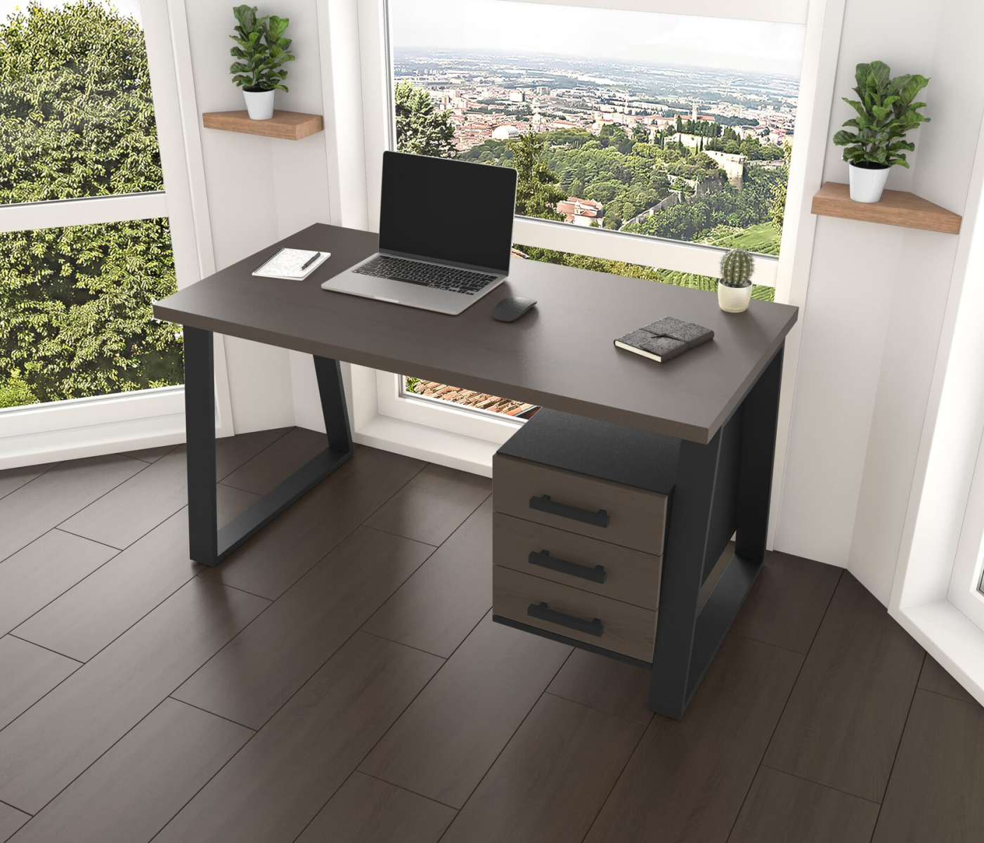 Письмовий стіл з натурального дерева (дуб) Джорджія Wood BL 180*70*75 (32190518) довжина 1.8 м, ширина 0.7 м, стільниця Горіх Натуральний Чорний