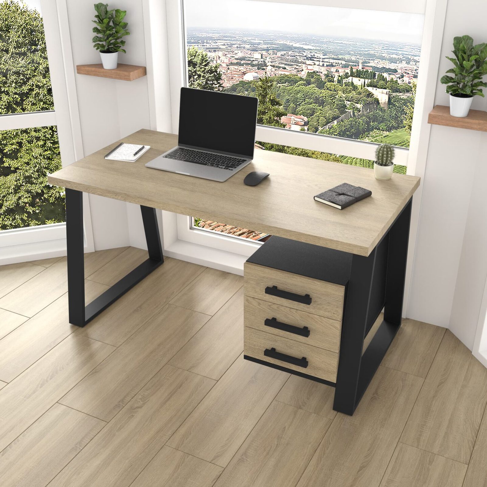Письмовий стіл з натурального дерева (дуб) Джорджія Wood BL 180*70*75 (32190517) довжина 1.8 м, ширина 0.7 м, стільниця Натуральний Чорний
