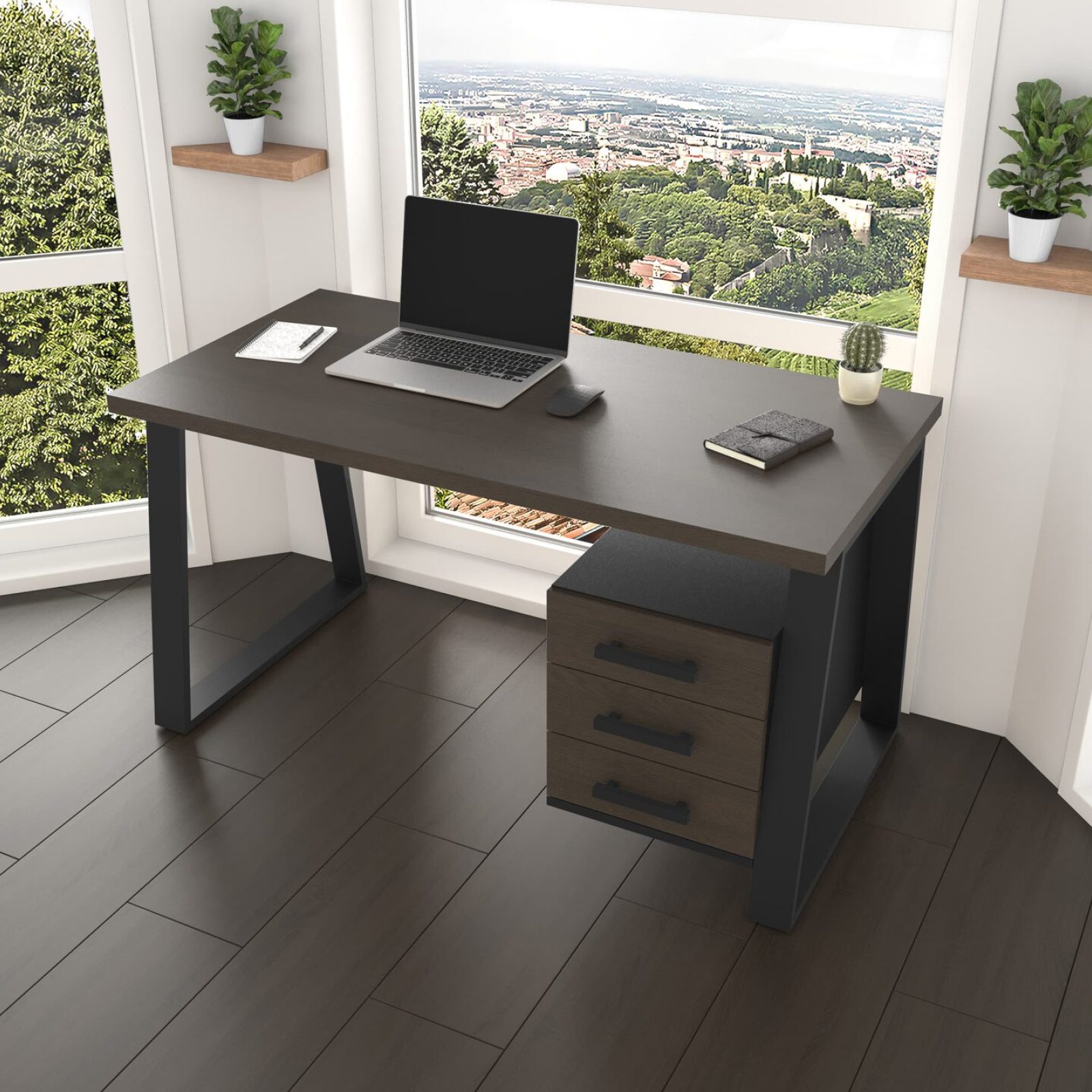 Письмовий стіл з натурального дерева (дуб) Джорджія Wood BL 120*70*75 (32190035) довжина 1.2 м, ширина 0.7 м, стільниця Темний Шоколад Чорний