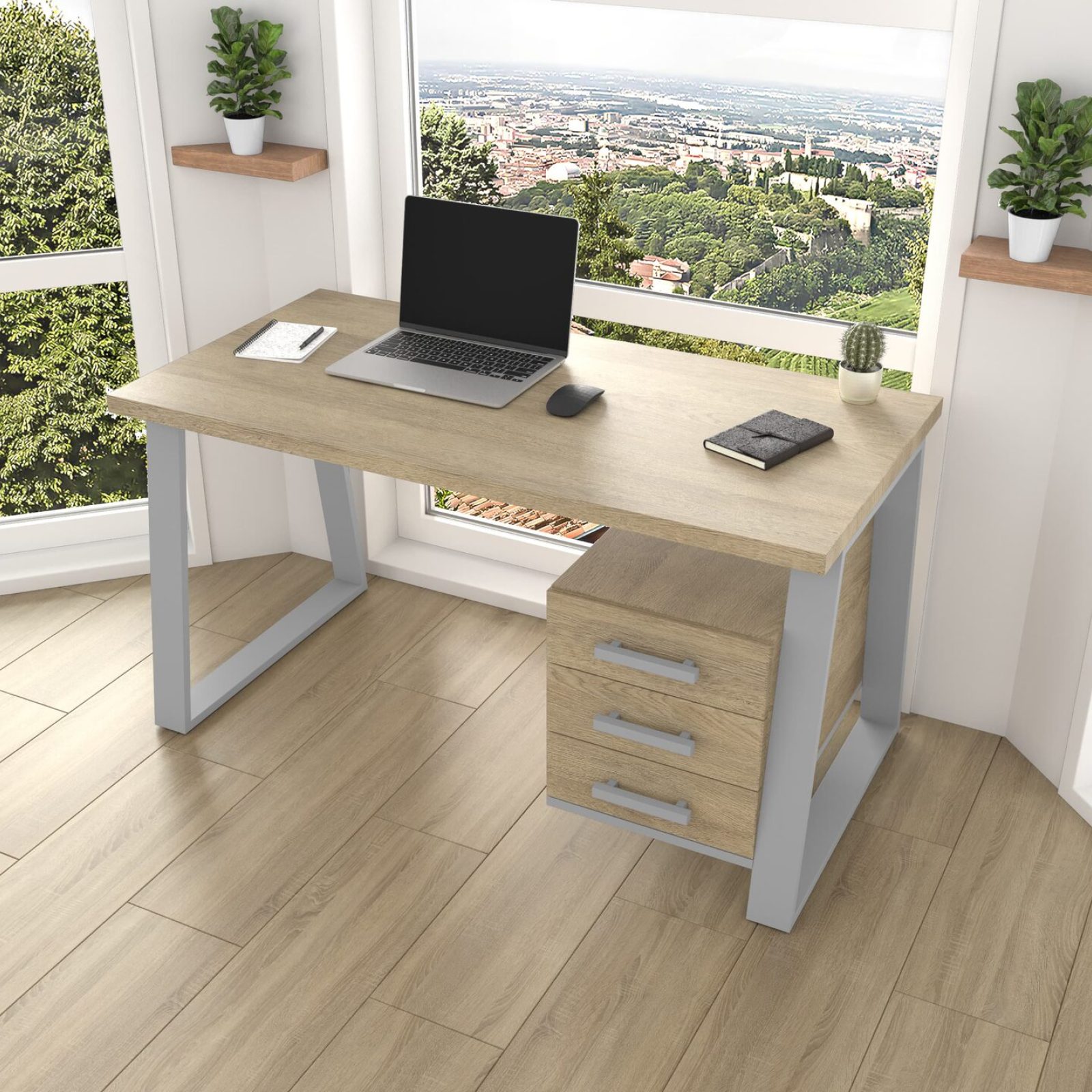 Письмовий стіл з натурального дерева (дуб) Джорджія Wood 130*60*75 (32180254) довжина 1.3 м, ширина 0.6 м, стільниця Натуральний Сірий