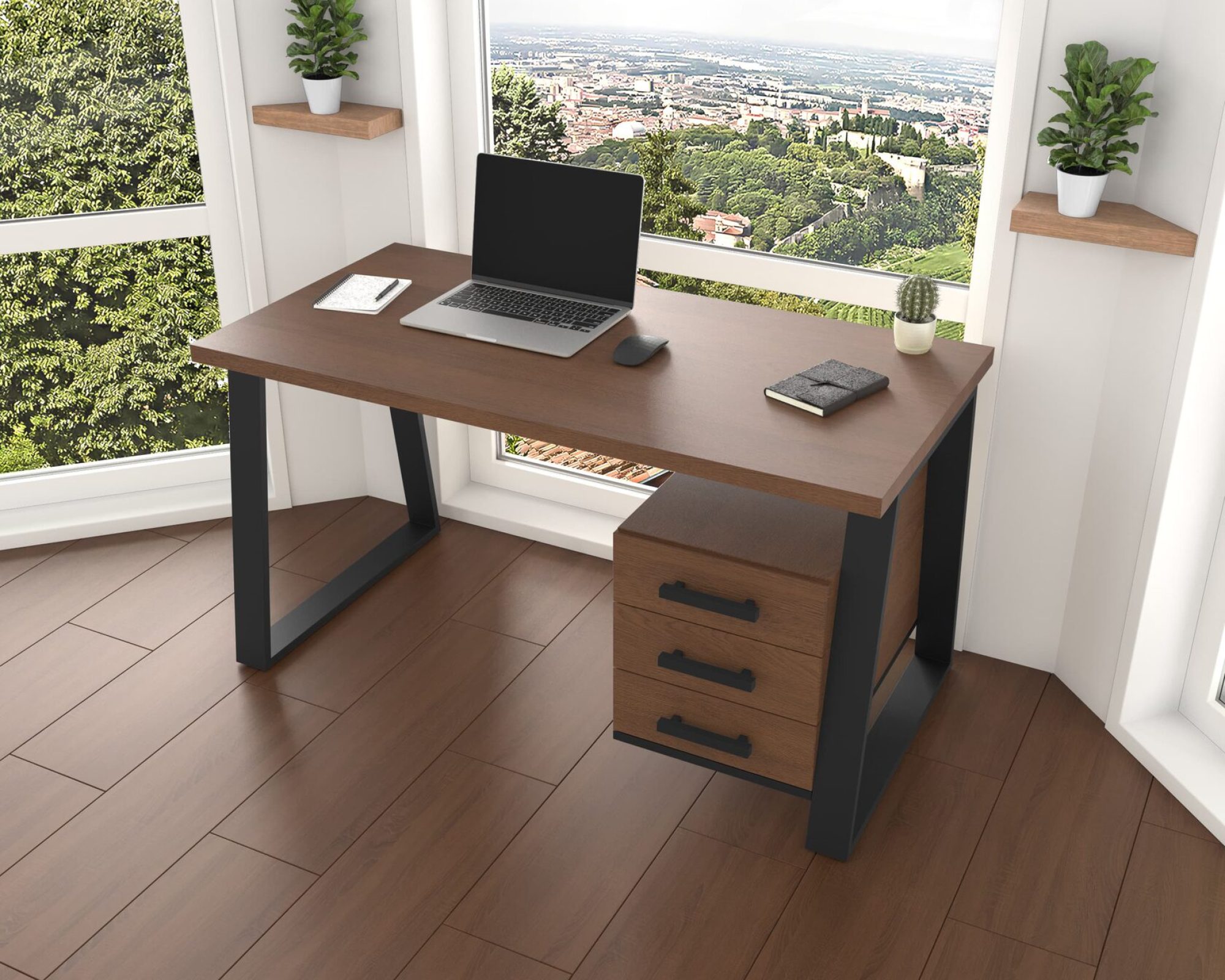 Письмовий стіл з натурального дерева (дуб) Джорджія Wood 120*60*75 (32180001) довжина 1.2 м, ширина 0.6 м, стільниця Махагон Світлий Чорний