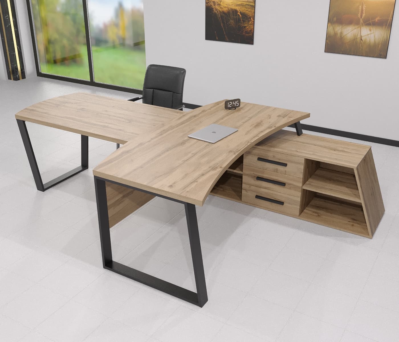 Кабінетні меблі для дому Берн Дуб Аппалачі/Чорний 130x90 см