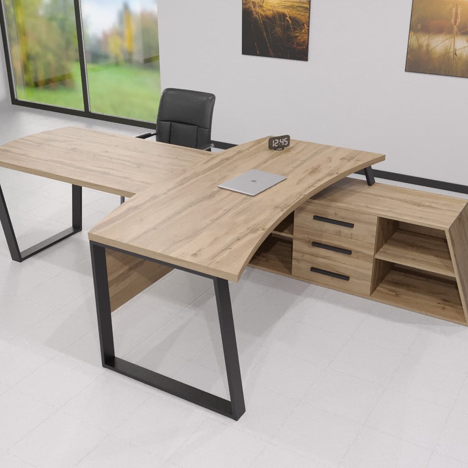 Кабінетні меблі для дому Берн Дуб Аппалачі/Чорний 130x90 см