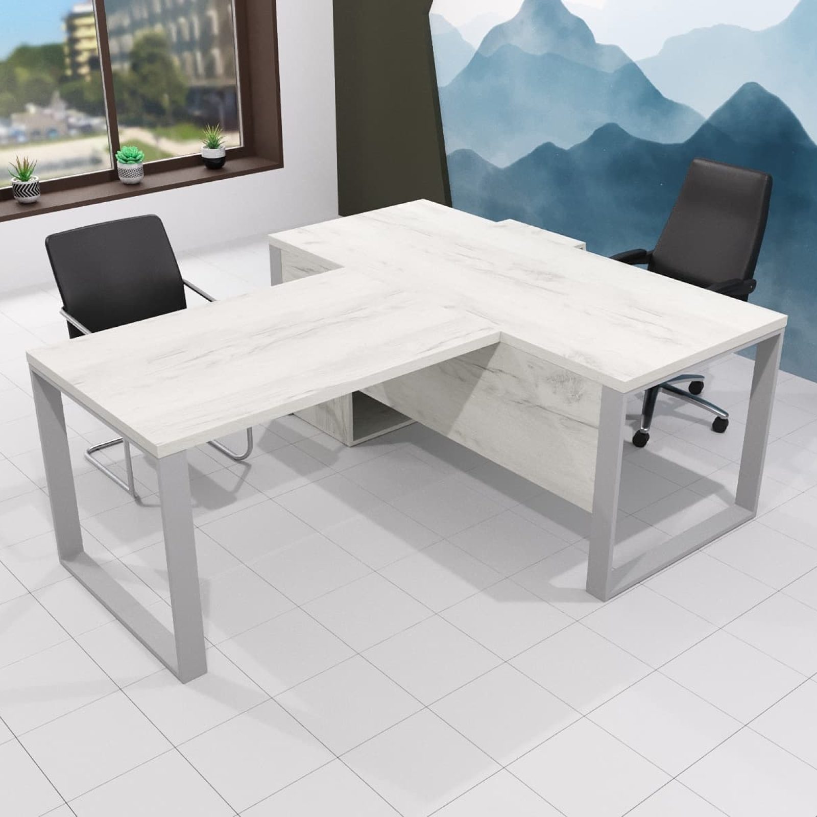 Для кабінету Ліон Дуб Крафт Білий/Сірий 150x90 см