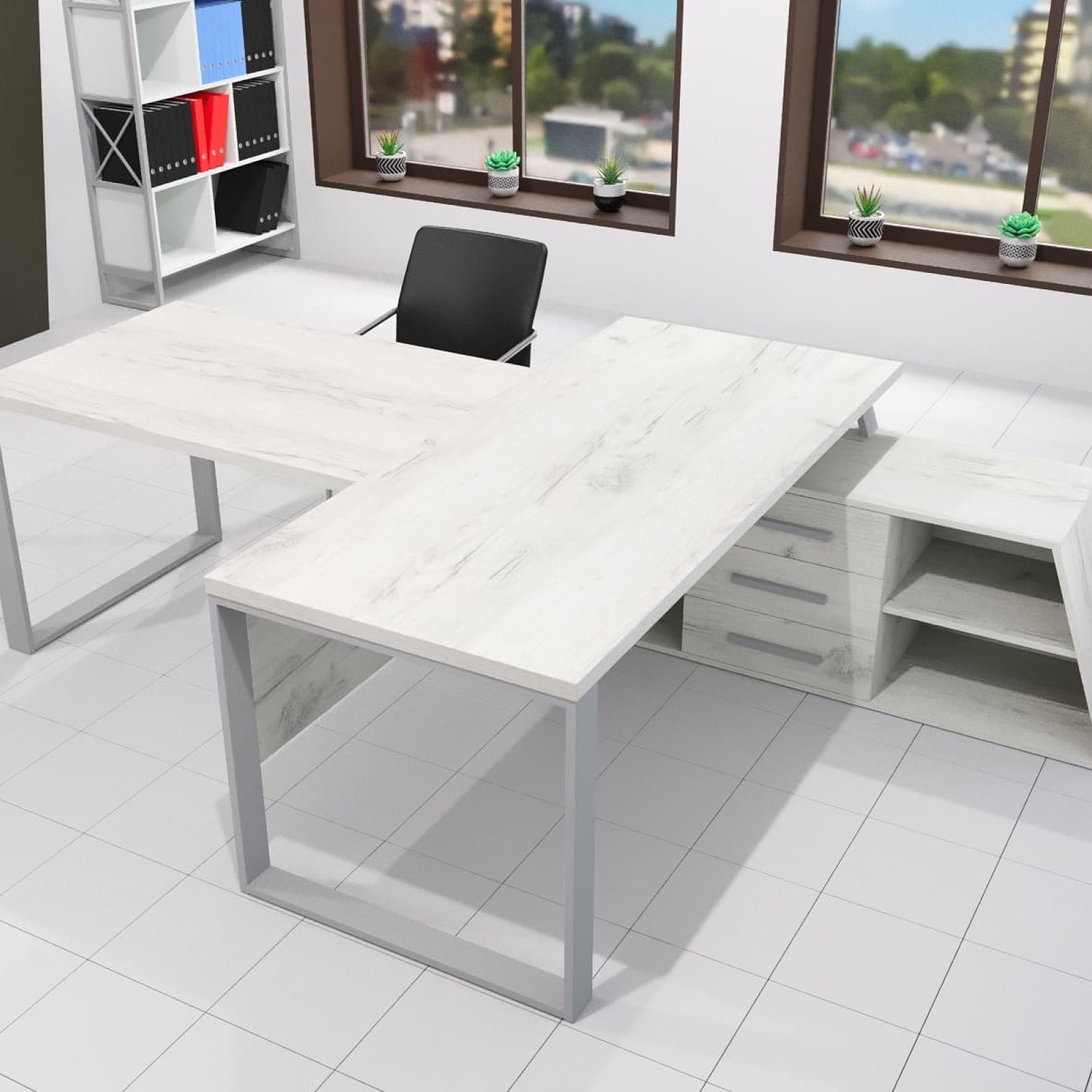 Для кабінету Ліон Дуб Крафт Білий/Сірий 150x90 см