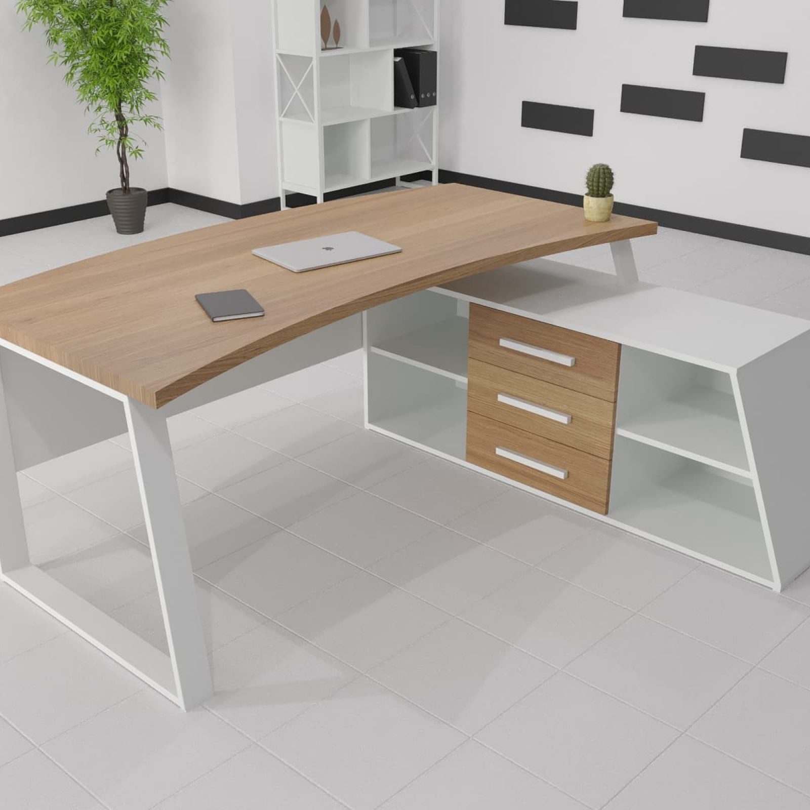 Стіл керівника Турин WOOD (дуб) 120*80 довжина 1.2 м, ширина 0.8 м, стільниця Натуральний Білий