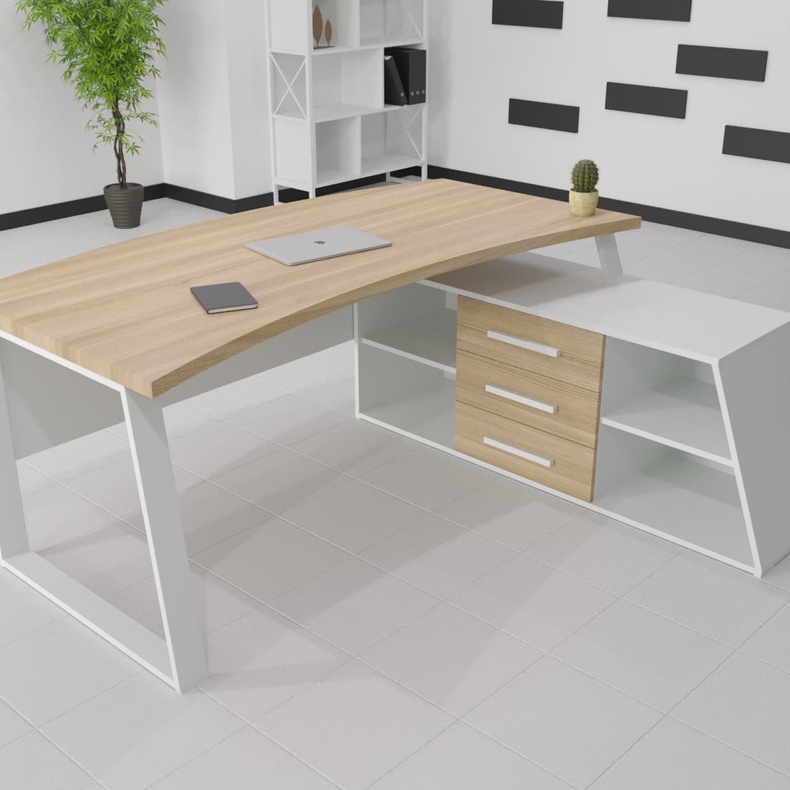 Стіл керівника Турин WOOD (ясен) 180*80 довжина 1.8 м, ширина 0.8 м, стільниця Натуральний Білий