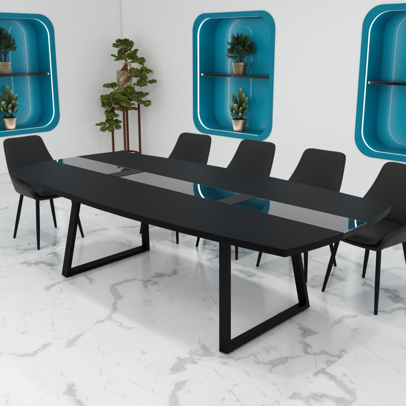 Стіл для конференцій Асканія Glass Line на 8-10 осіб Чорний/Чорний 190x180 см