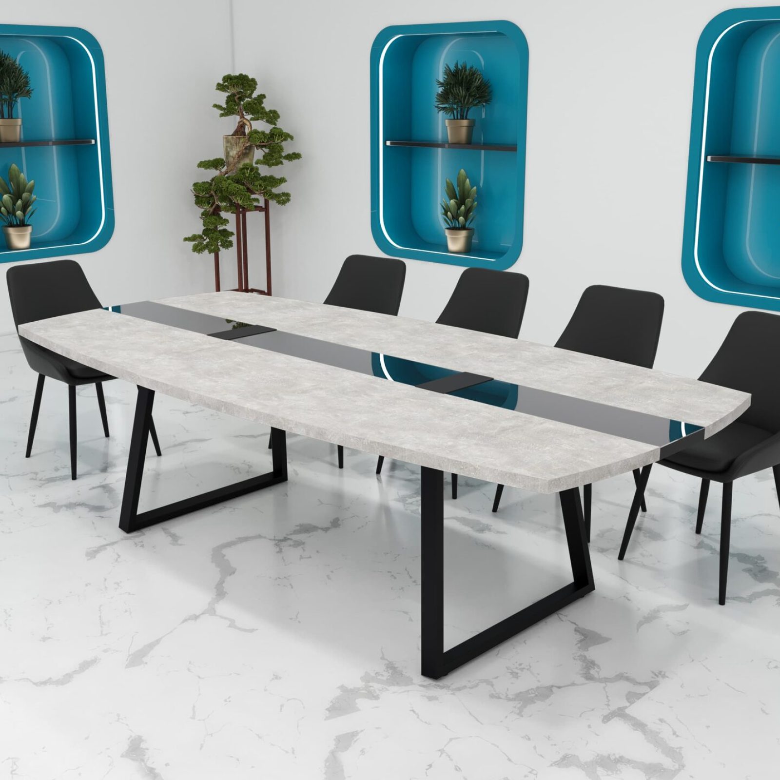 Стіл для конференцій Асканія Glass Line на 8-10 осіб Бетон/Чорний 190x170 см