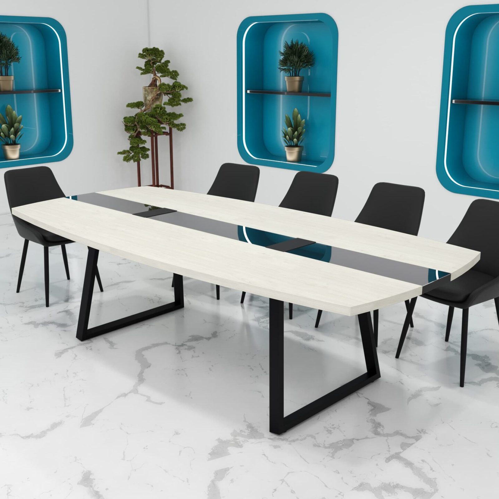 Стіл для переговорів Асканія Glass Line Скандинавське Біле Дерево 230x190 см