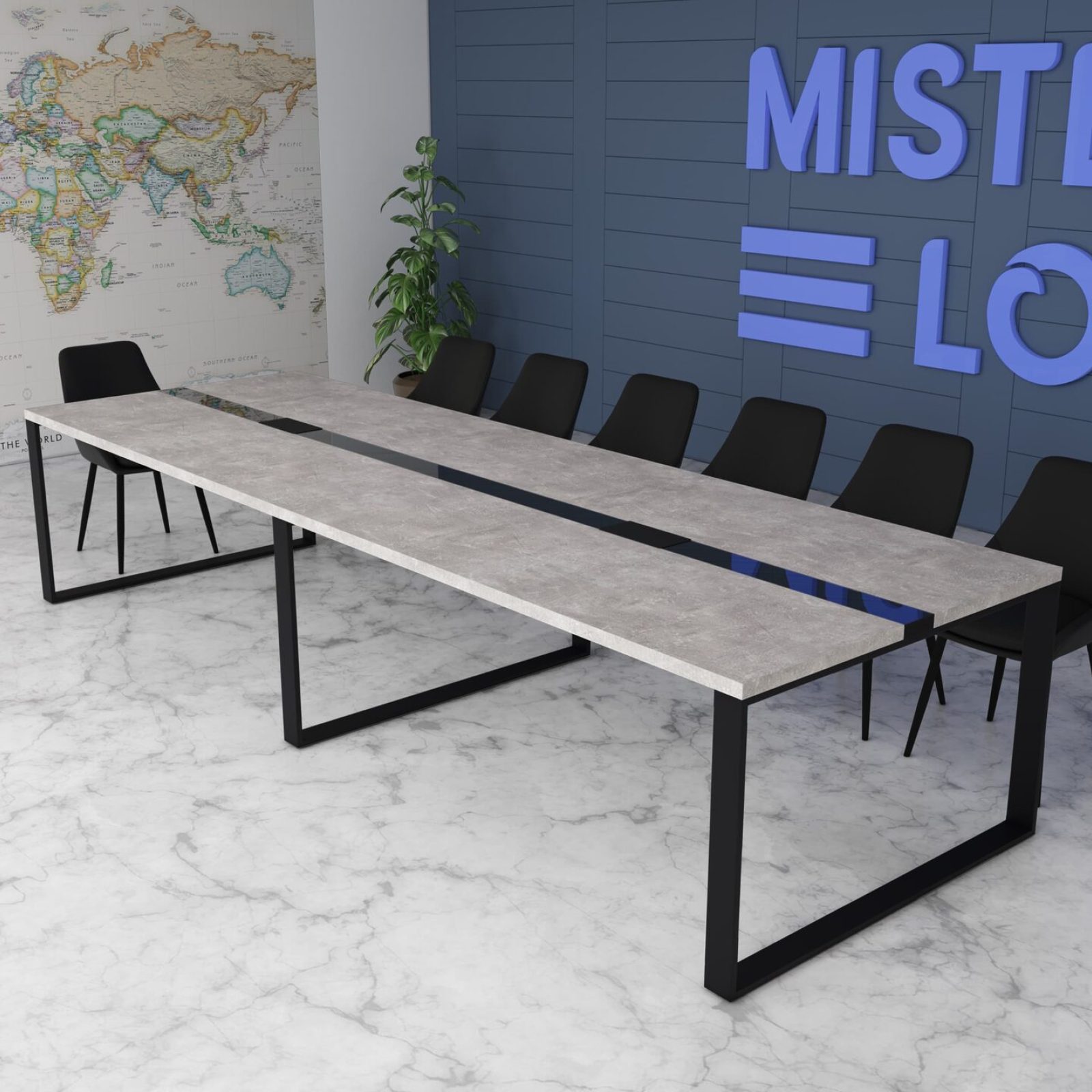 Великий конференц стіл Аскольд Glass Line 300x110 см Бетон/Чорний