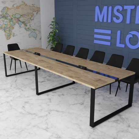 Стіл для конференц-залу Аскольд Glass Line на 8-10 осіб Дуб Харбор Золотий/Чорний 300x90 см (askold-glass-line-55860006)