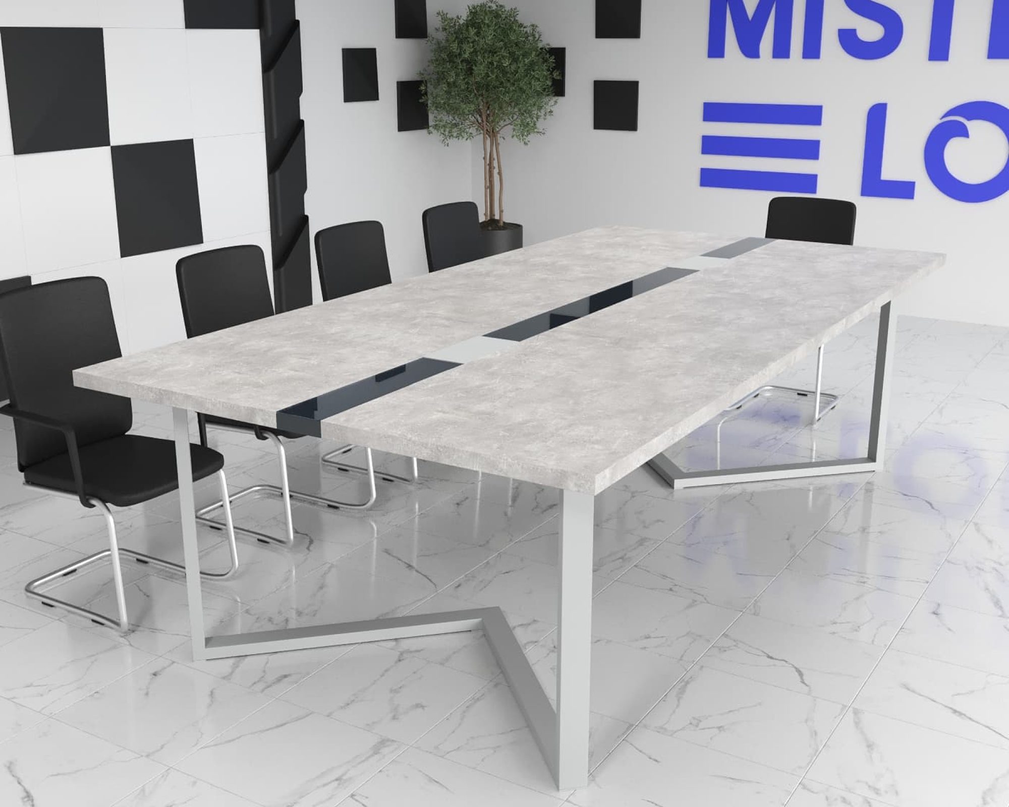 Стіл для переговорів Бруклін Glass Line Скандинавське Біле Дерево 240x90 см