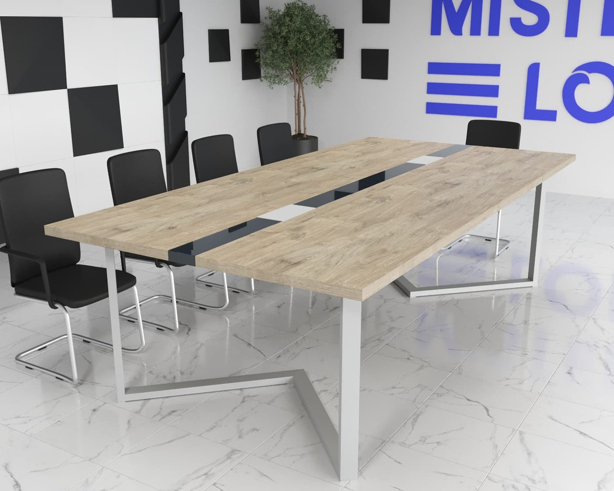 Стіл переговорів Бруклін Glass Line Скандинавське Біле Дерево/Білий 240x140 см