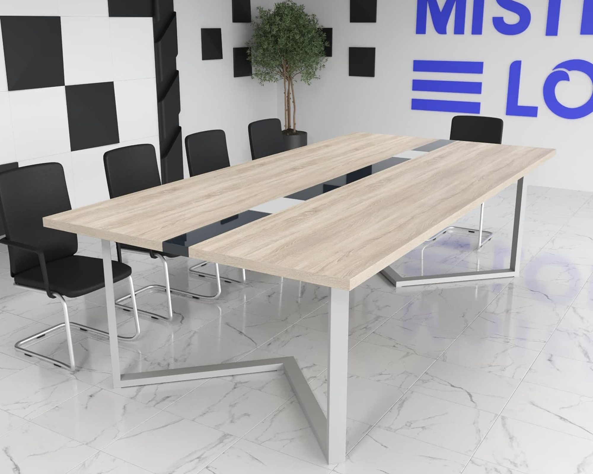 Стіл переговорів Бруклін Glass Line 240x90 см Бетон/Білий