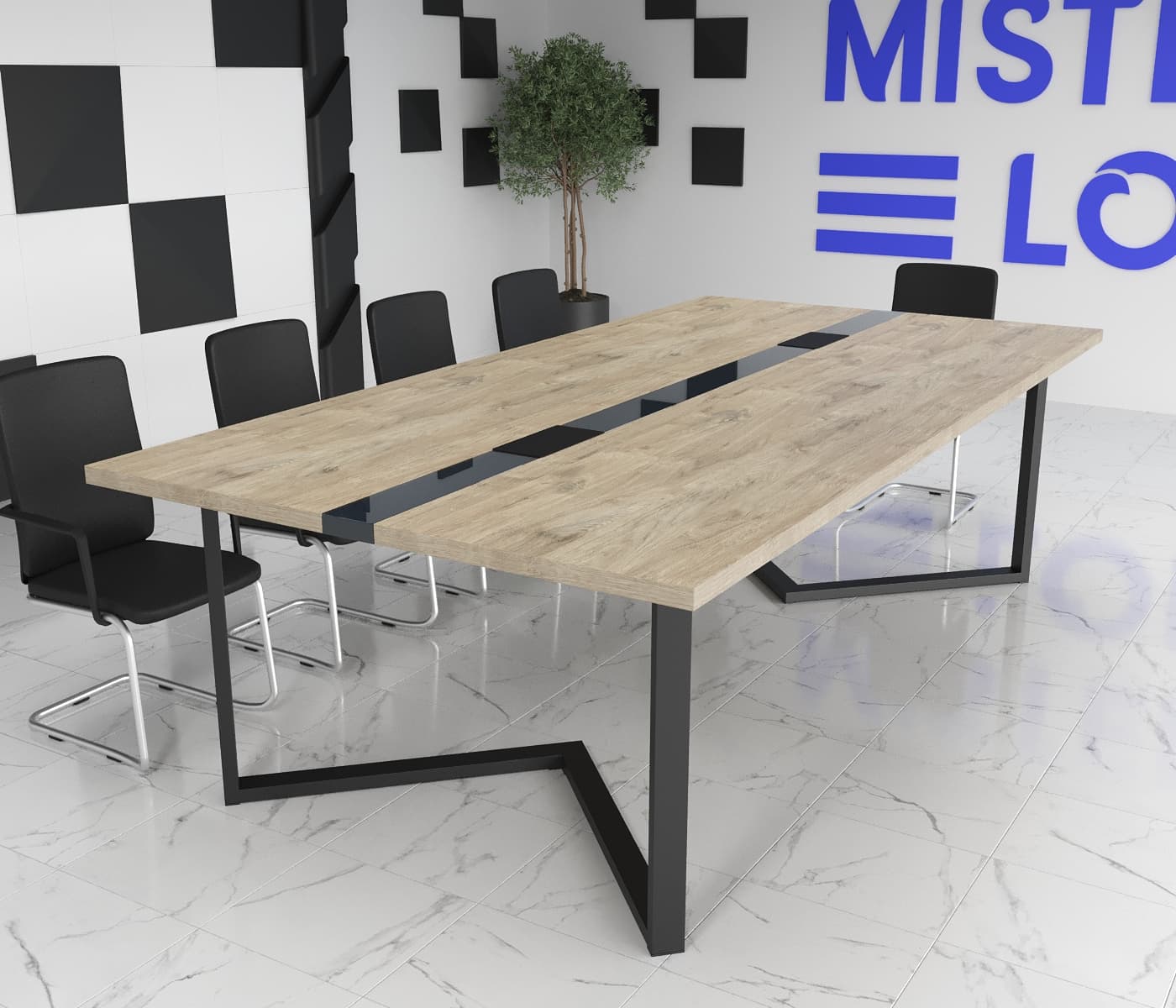 Конференц стіл Бруклін Glass Line Чорний/Чорний 240x90 см