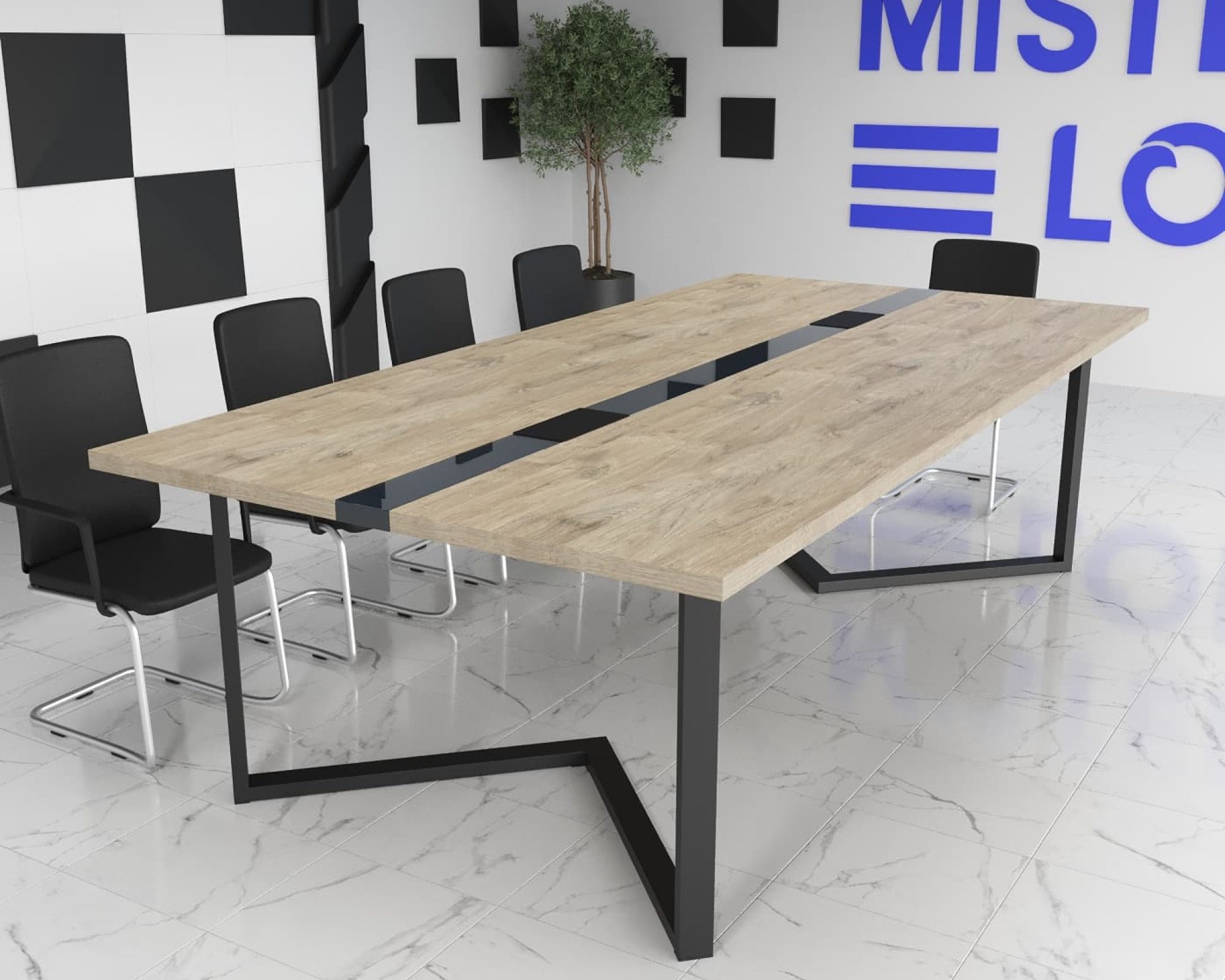 Конференц стіл Бруклін Glass Line Чорний/Чорний 240x90 см