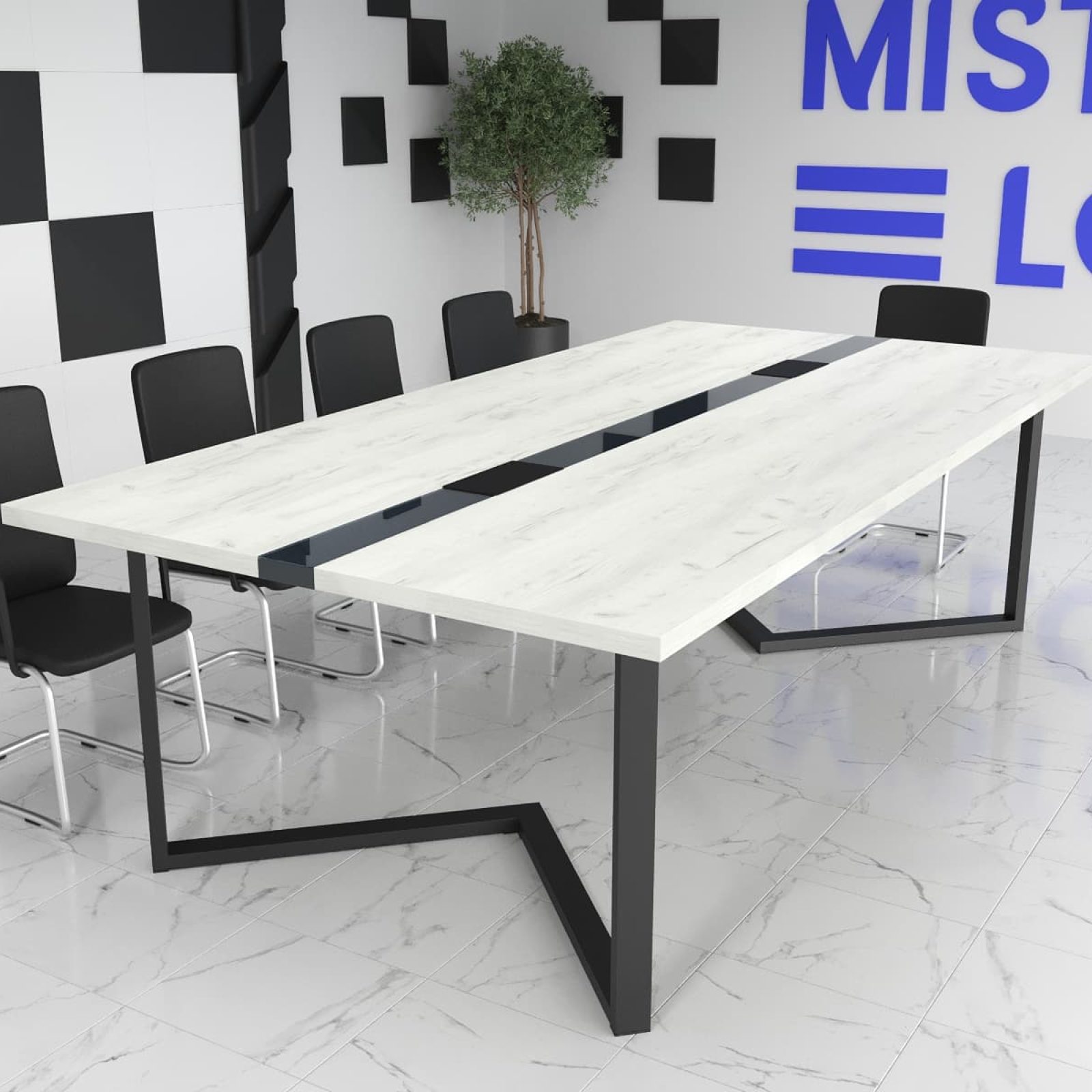Стіл переговорів Бруклін Glass Line Дуб Сонома Світлий/Чорний 240x90 см