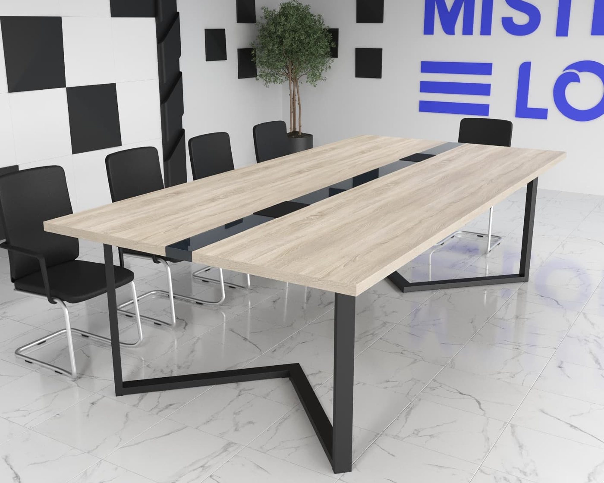 Стіл для переговорів Бруклін Glass Line Бетон 240x90 см