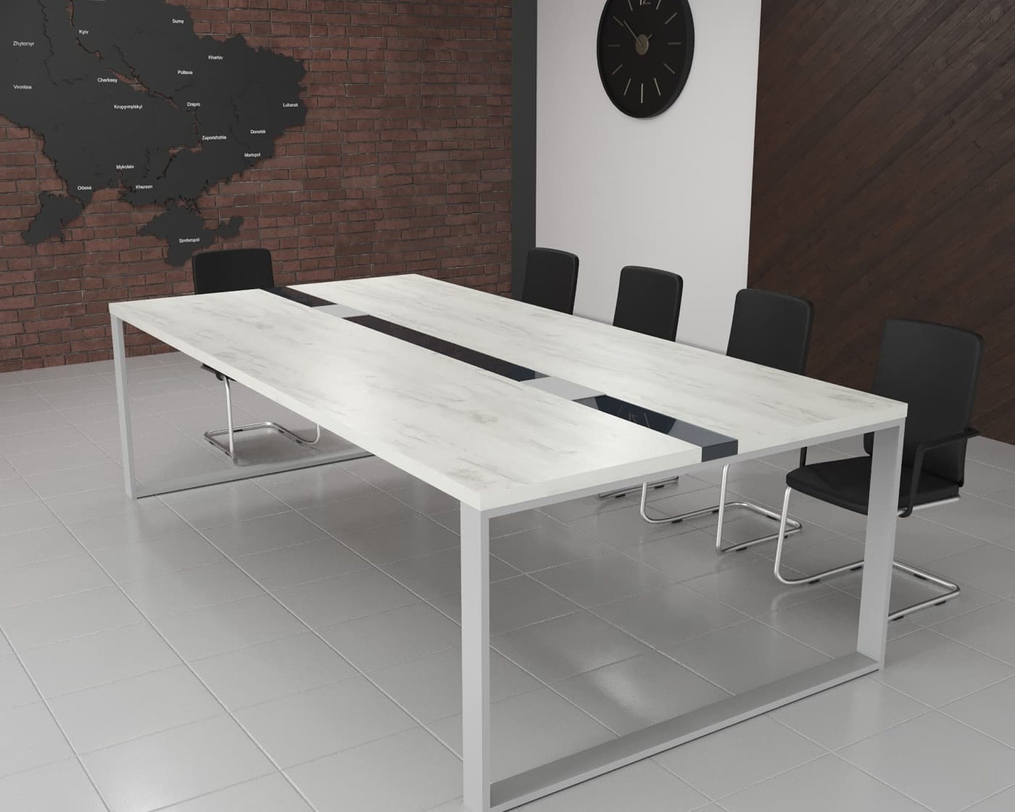 Стіл переговорний Брюсель Glass Line 240x90 см Дуб Сонома Світлий/Білий