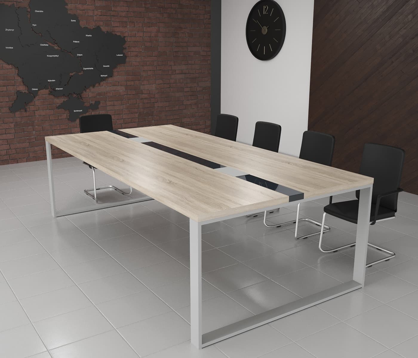Конференц стіл Брюсель Glass Line Дуб Крафт Білий 240x90 см