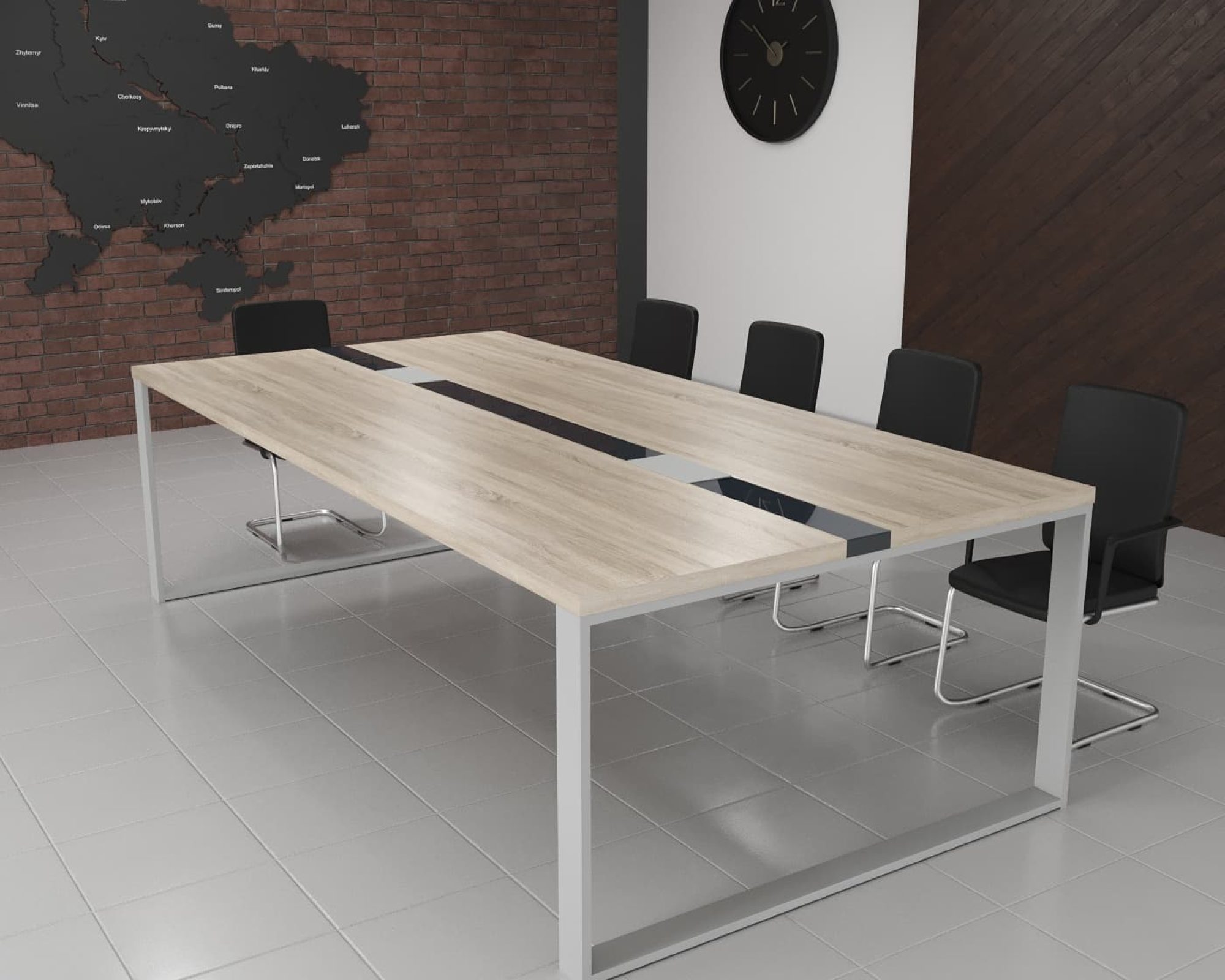 Конференц стіл Брюсель Glass Line Дуб Крафт Білий 240x90 см