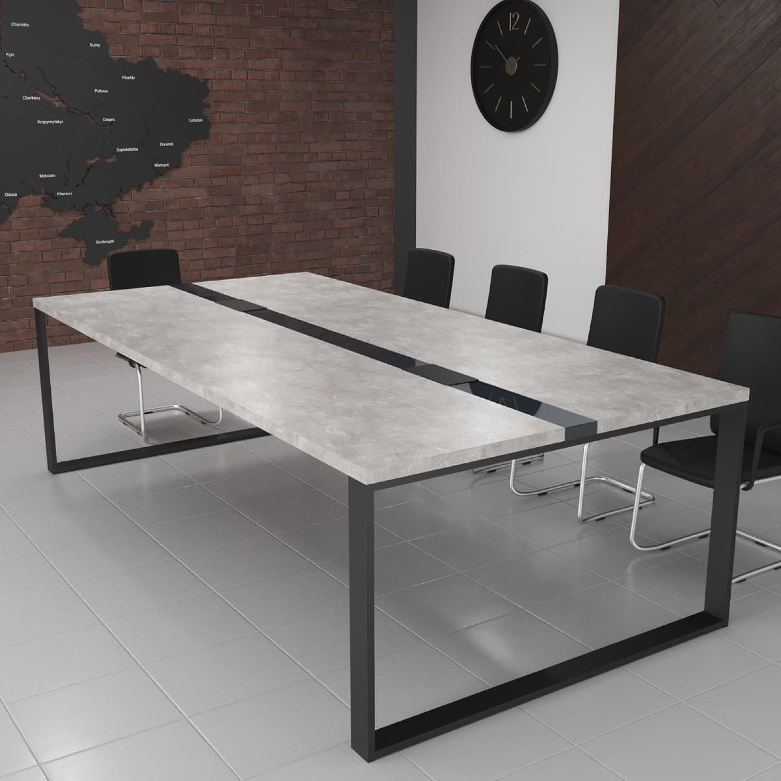 Конференц стіл Брюсель Glass Line Скандинавське Біле Дерево/Чорний 240x90 см