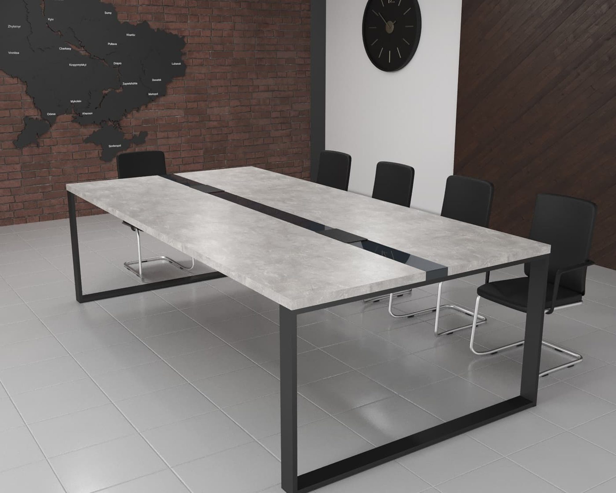 Конференц стіл Брюсель Glass Line Скандинавське Біле Дерево/Чорний 240x90 см