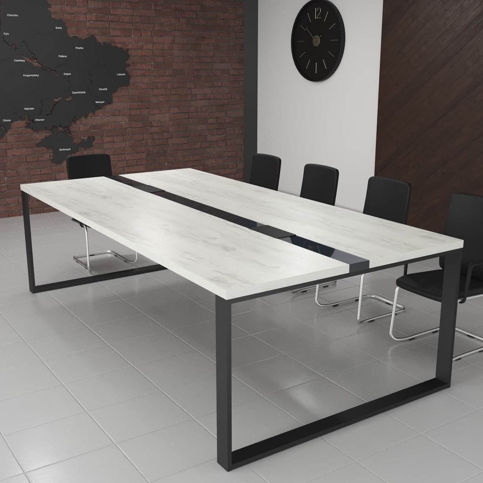 Стіл для переговорів Брюсель Glass Line 240x90 см Дуб Сонома Світлий/Чорний