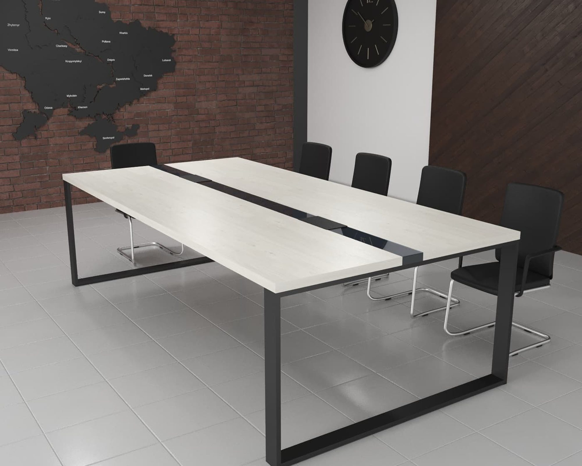 Стіл переговорів Брюсель Glass Line на 6-8 осіб Бетон/Чорний 240x90 см