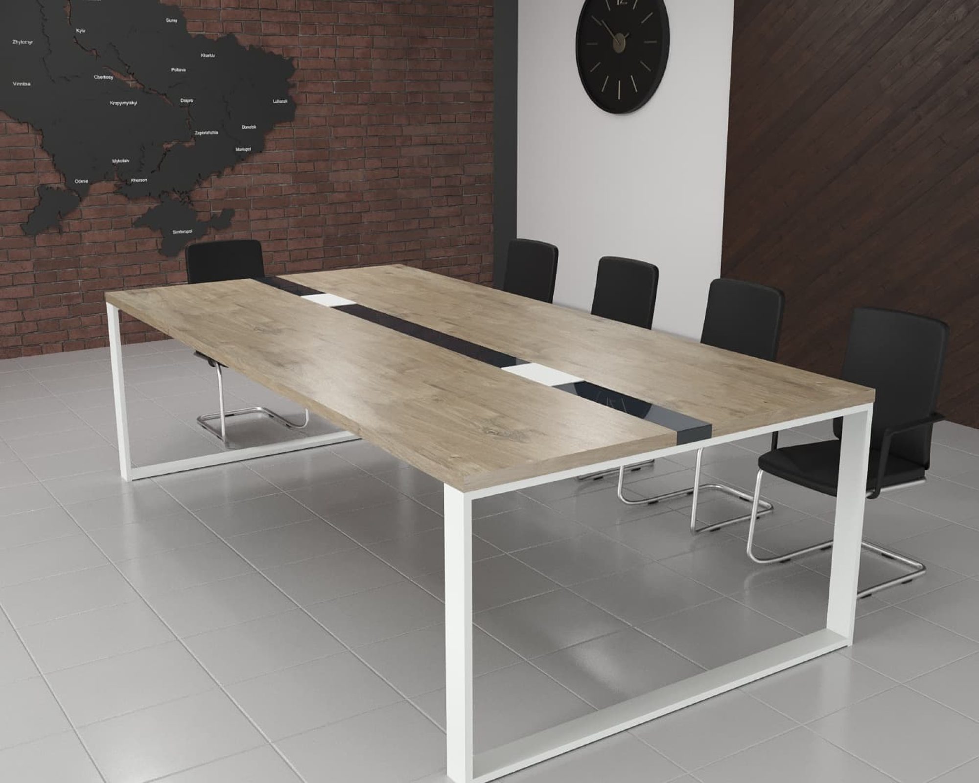 Конференц стіл Брюсель Glass Line Дуб Сонома Світлий/Сірий 250x140 см