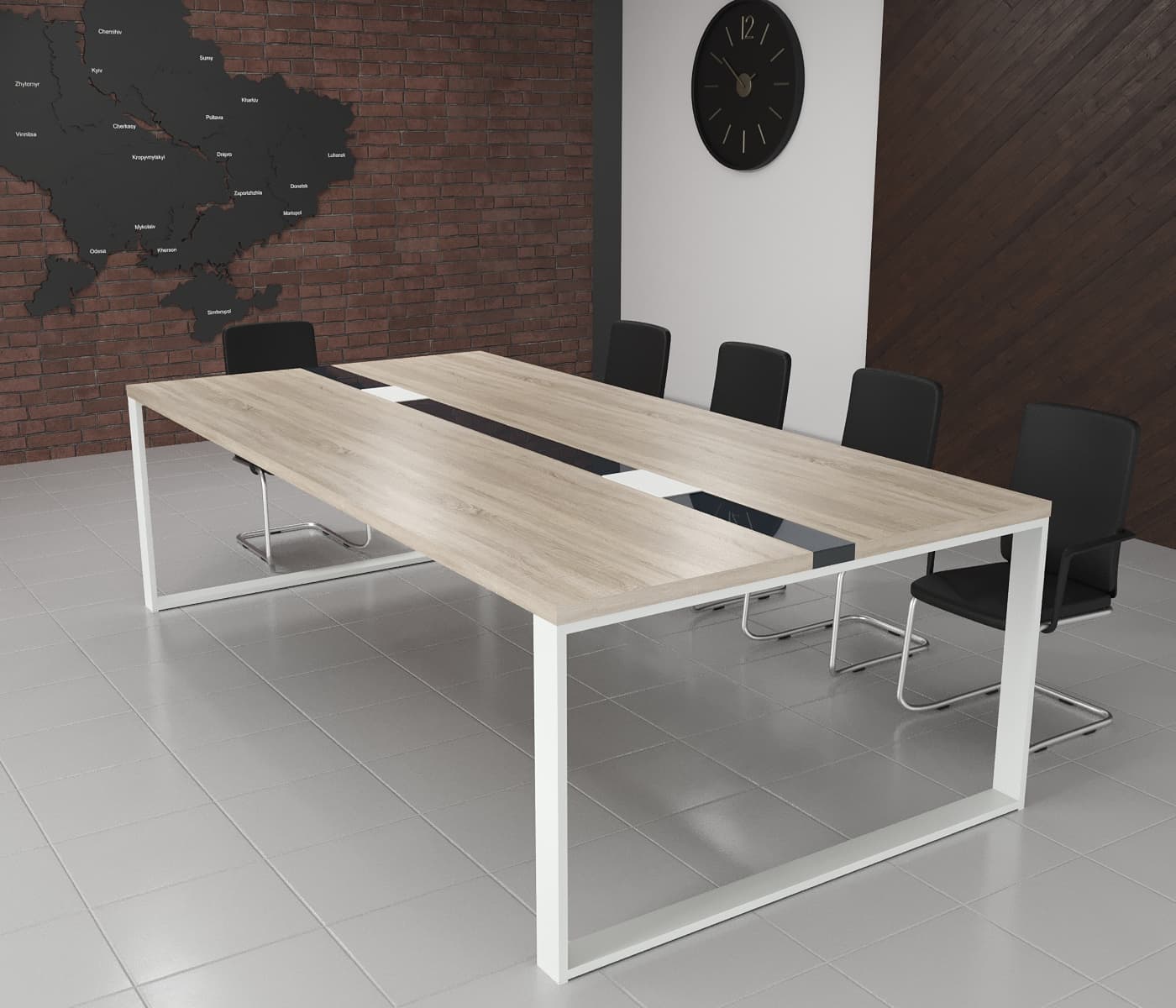 Конференц стіл Брюсель Glass Line Білий/Сірий 240x120 см