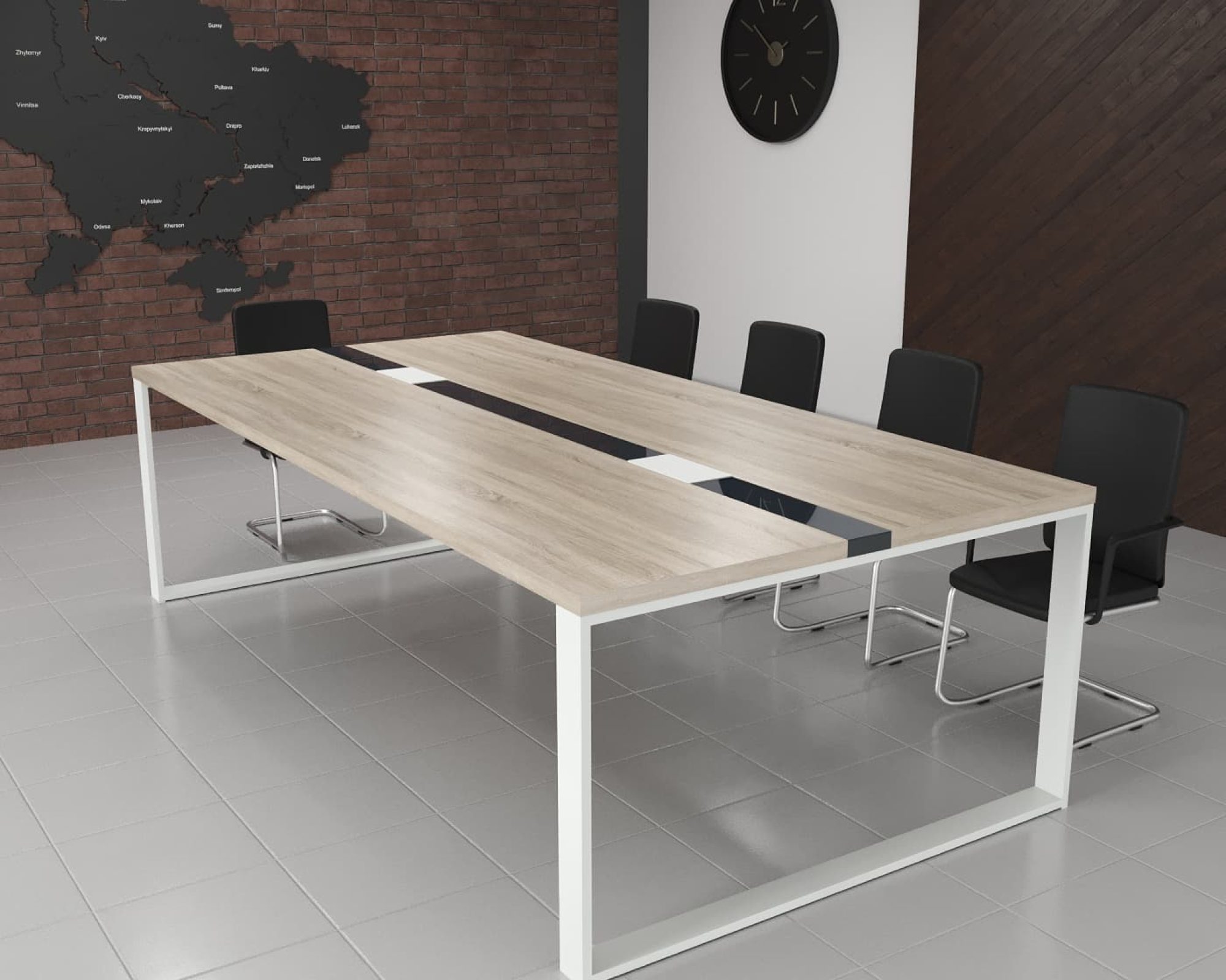 Конференц стіл Брюсель Glass Line Білий/Сірий 240x120 см