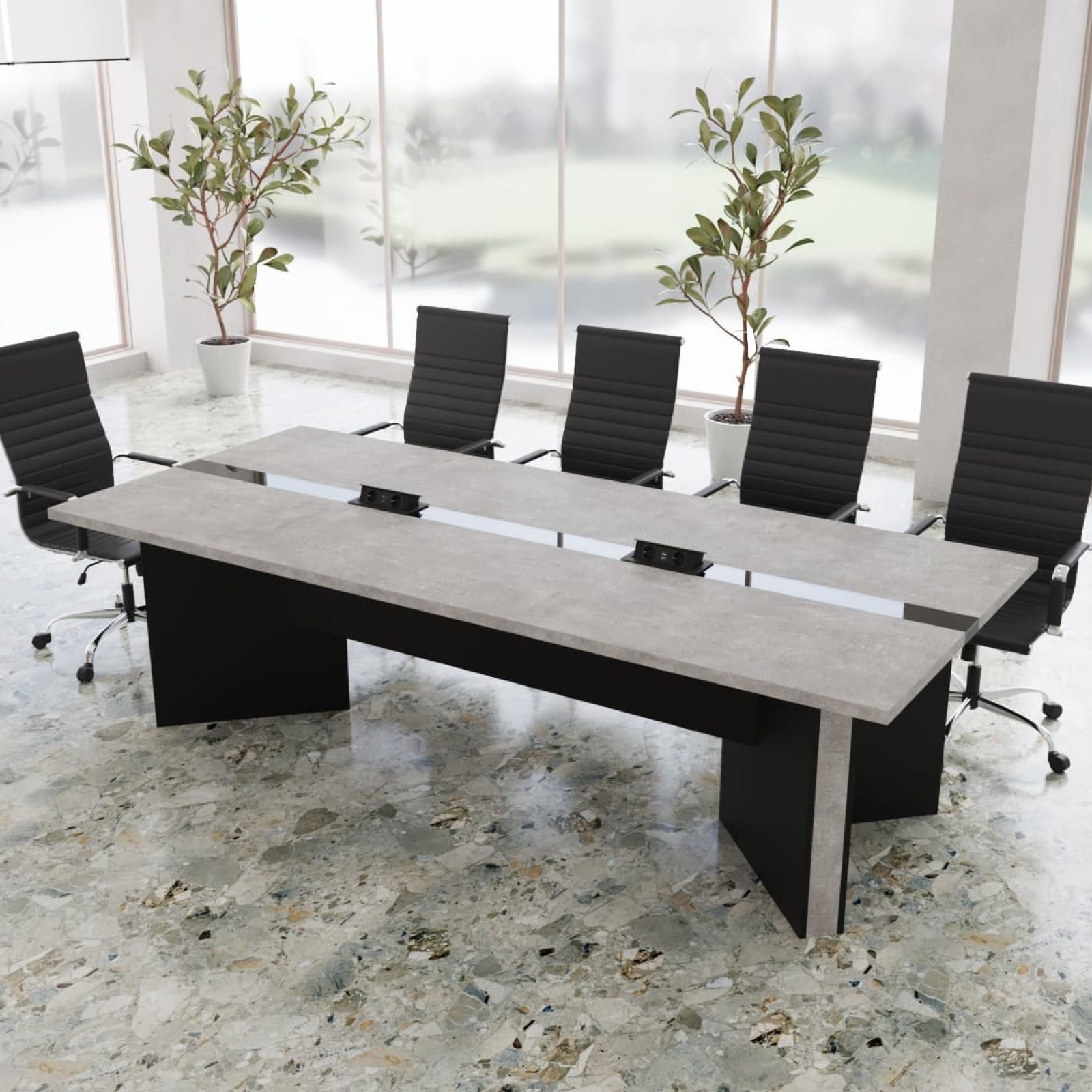 Конференц стіл Давор Glass Line 275*120 на 8-10 осіб (59020006) довжина 2.8 м, ширина 1.2 м, стільниця Бетон