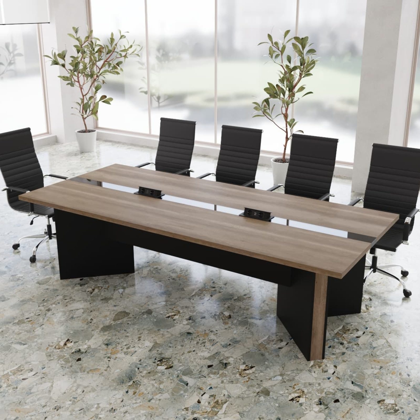 Конференц стіл Давор Glass Line 275*120 на 8-10 осіб (59020009) довжина 2.8 м, ширина 1.2 м, стільниця Дуб Каньйон