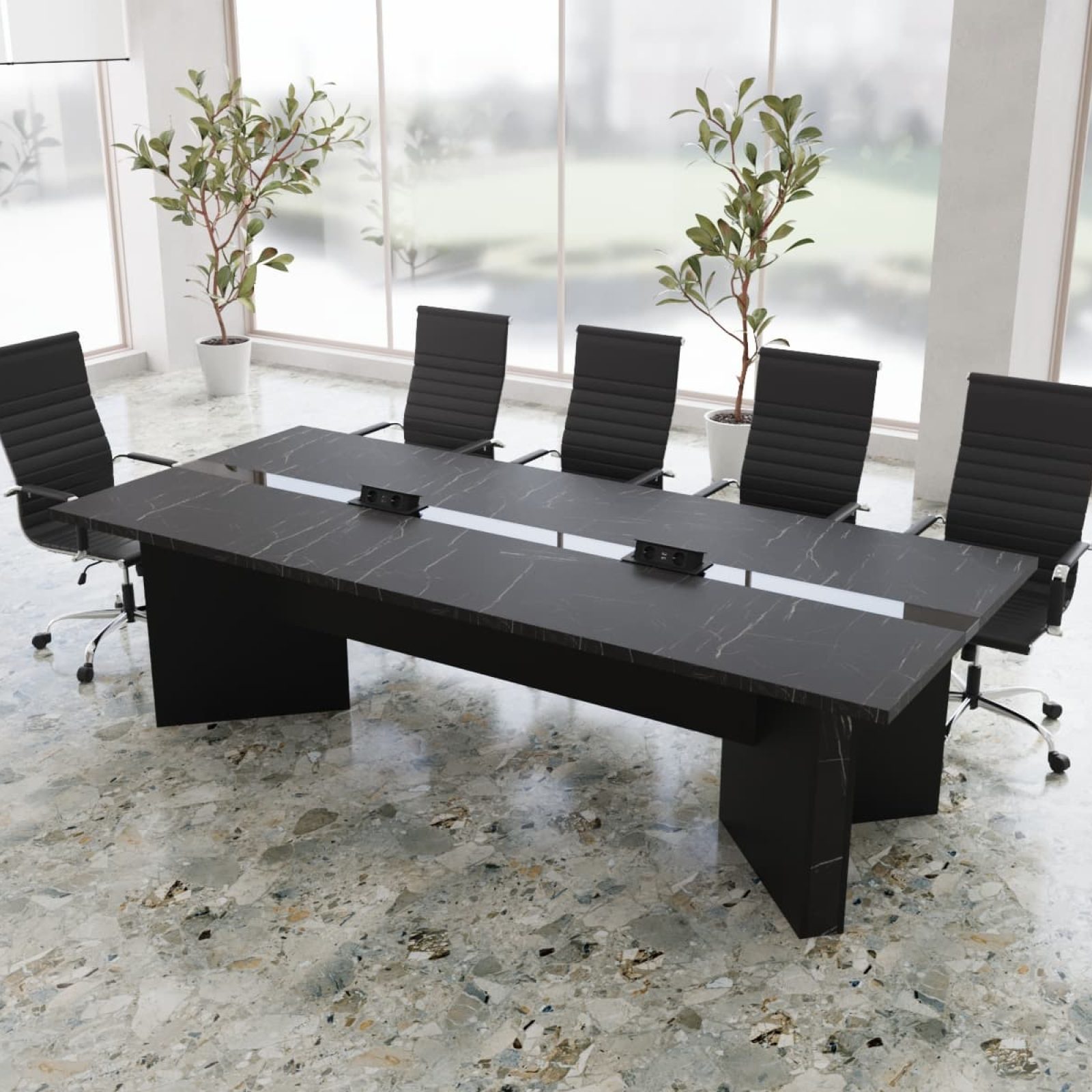 Конференц стіл Давор Glass Line 275*120 на 8-10 осіб (59020005) довжина 2.8 м, ширина 1.2 м, стільниця Камінь П'єтро Гріджо