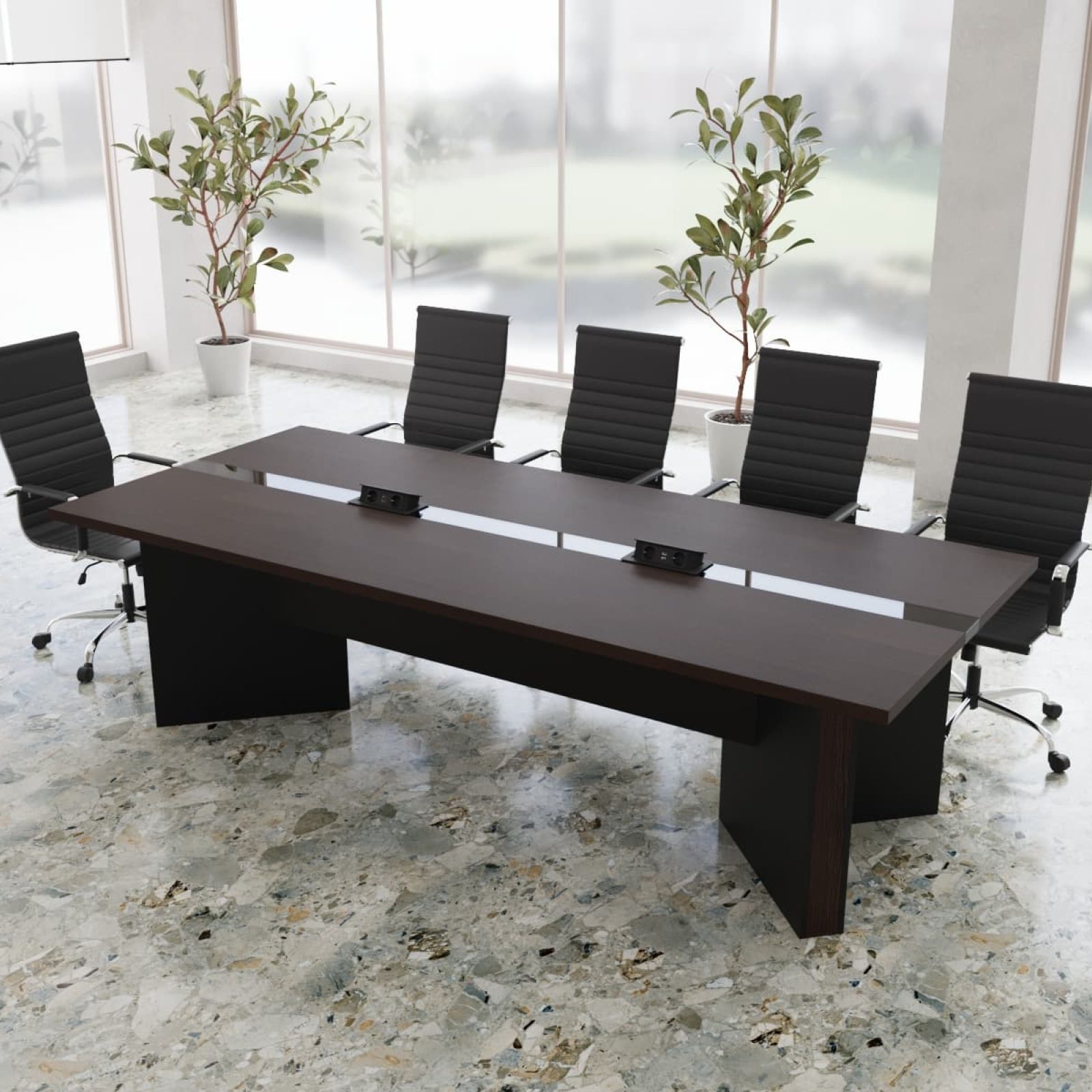 Конференц стіл Давор Glass Line 275*120 на 8-10 осіб довжина 2.8 м, ширина 1.2 м, стільниця Венге