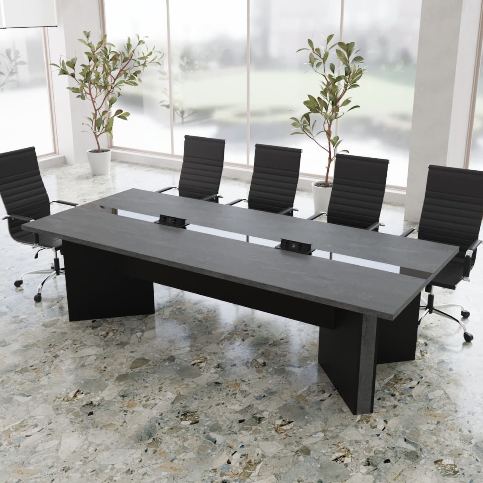 Конференц стіл Давор Glass Line 275*120 на 8-10 осіб довжина 2.8 м, ширина 1.2 м, стільниця Залізний Камінь